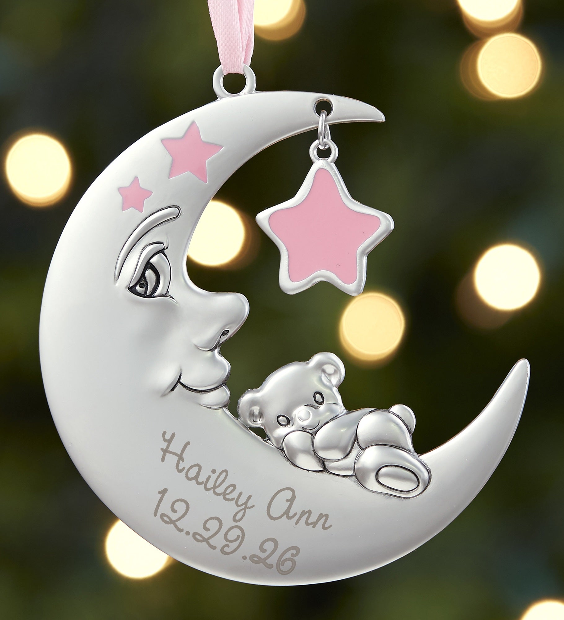 Baby's 1st Christmas Personalized Moon Girl Ornament