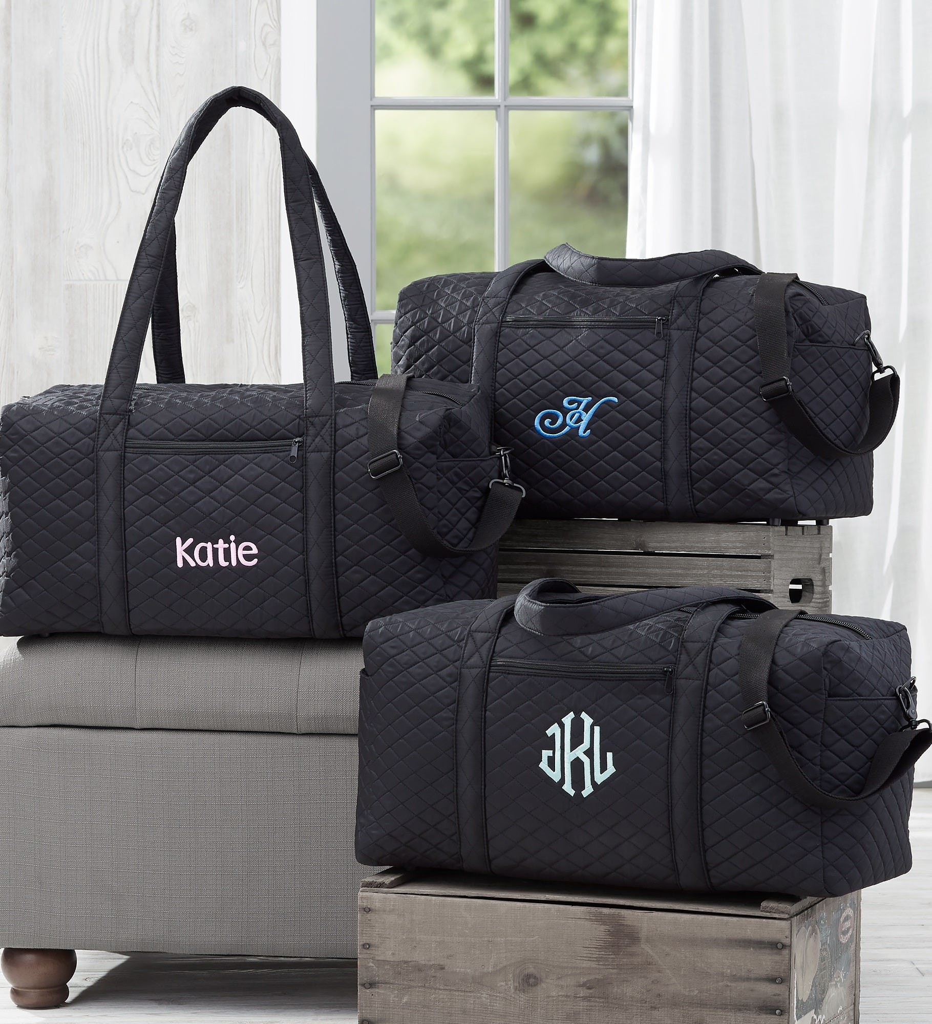 Embroidered Quilted Duffel Bag