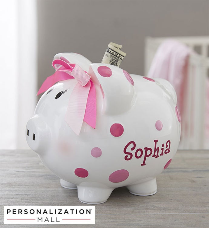 Personalized Baby Polka Dot Piggy Bank