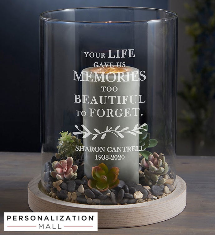 Personalized Memorial Hurricane with Wood Base