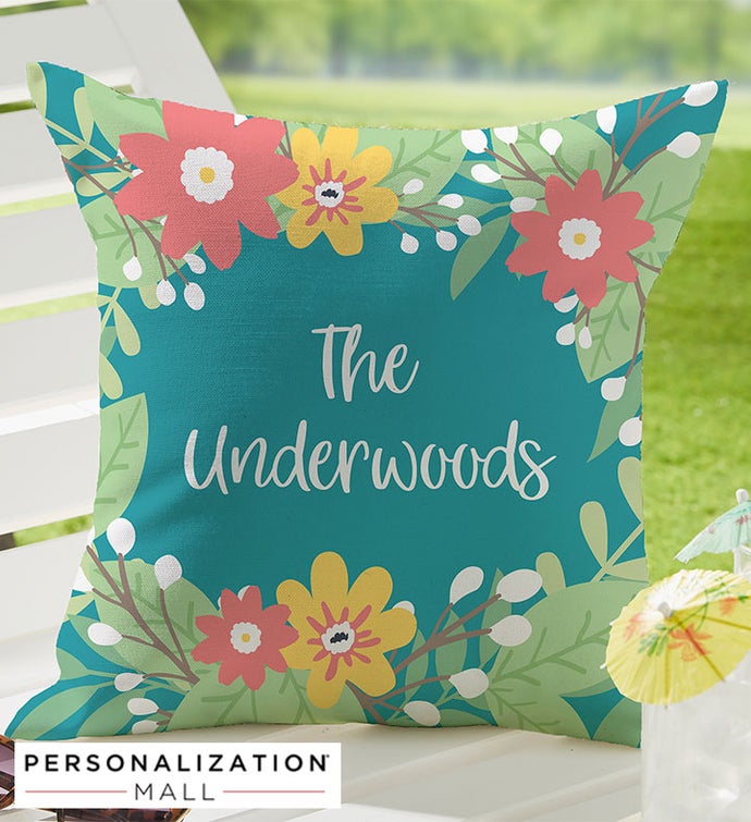 Summer Florals Personalized 16" Outdoor Throw Pillow