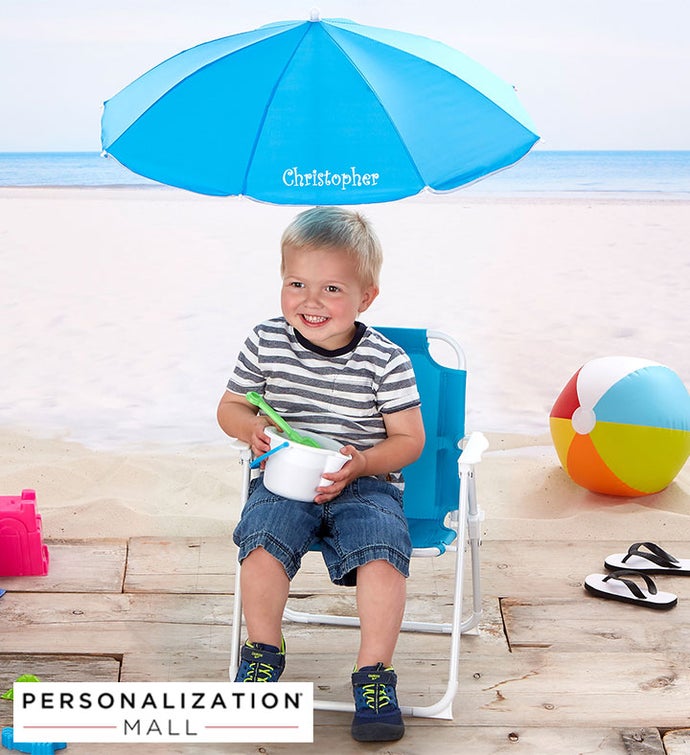 Kid's Blue Beach Chair & Personalized Umbrella Set