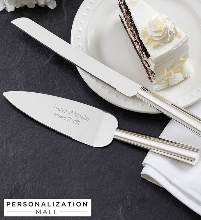 Modern Wedding Engraved Cake Knife & Server Set