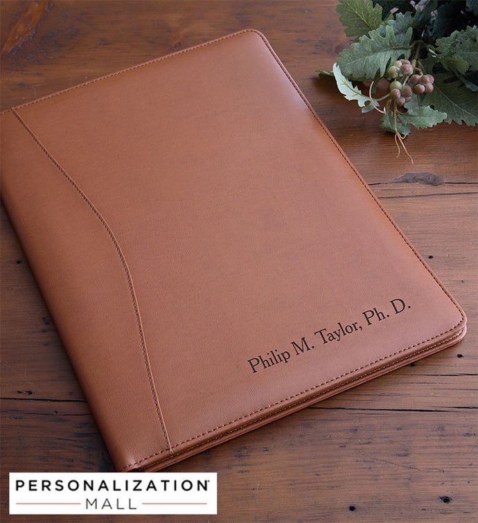 Executive Tan Leather Personalized Portfolio