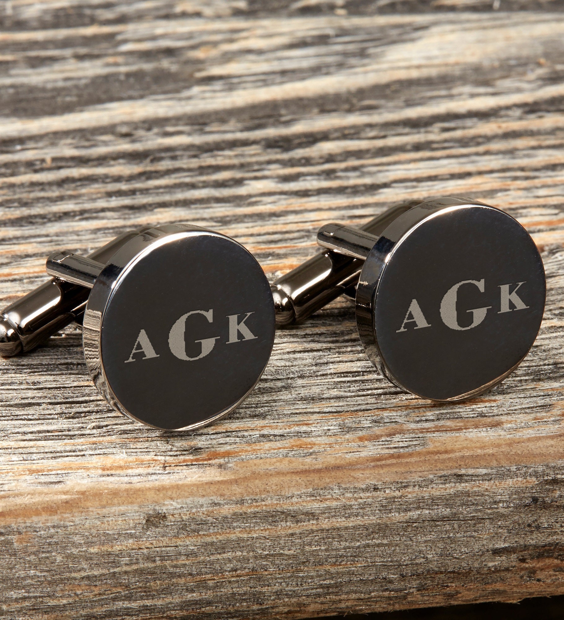 Round Gunmetal Engraved Cufflinks