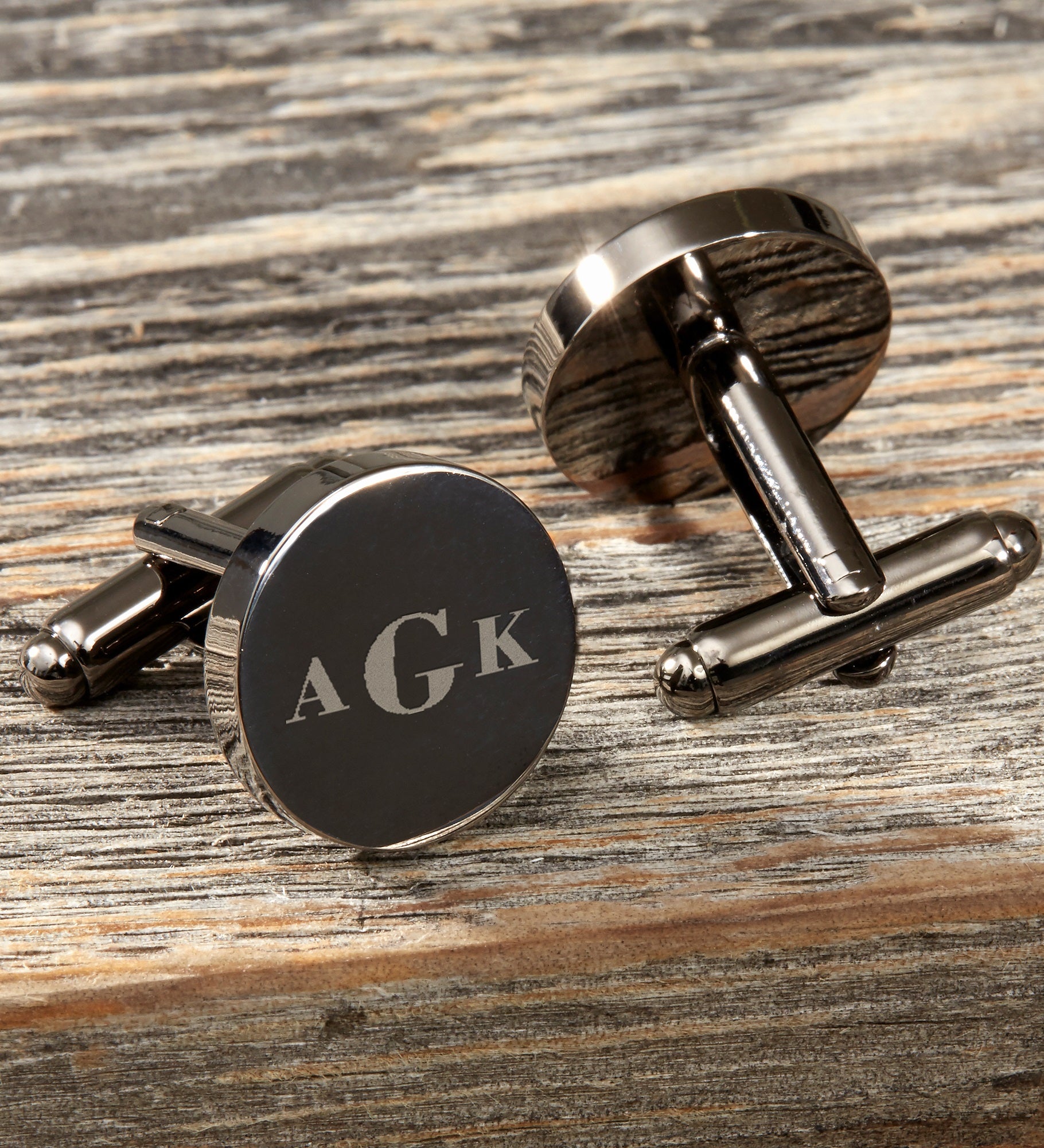 Round Gunmetal Engraved Cufflinks