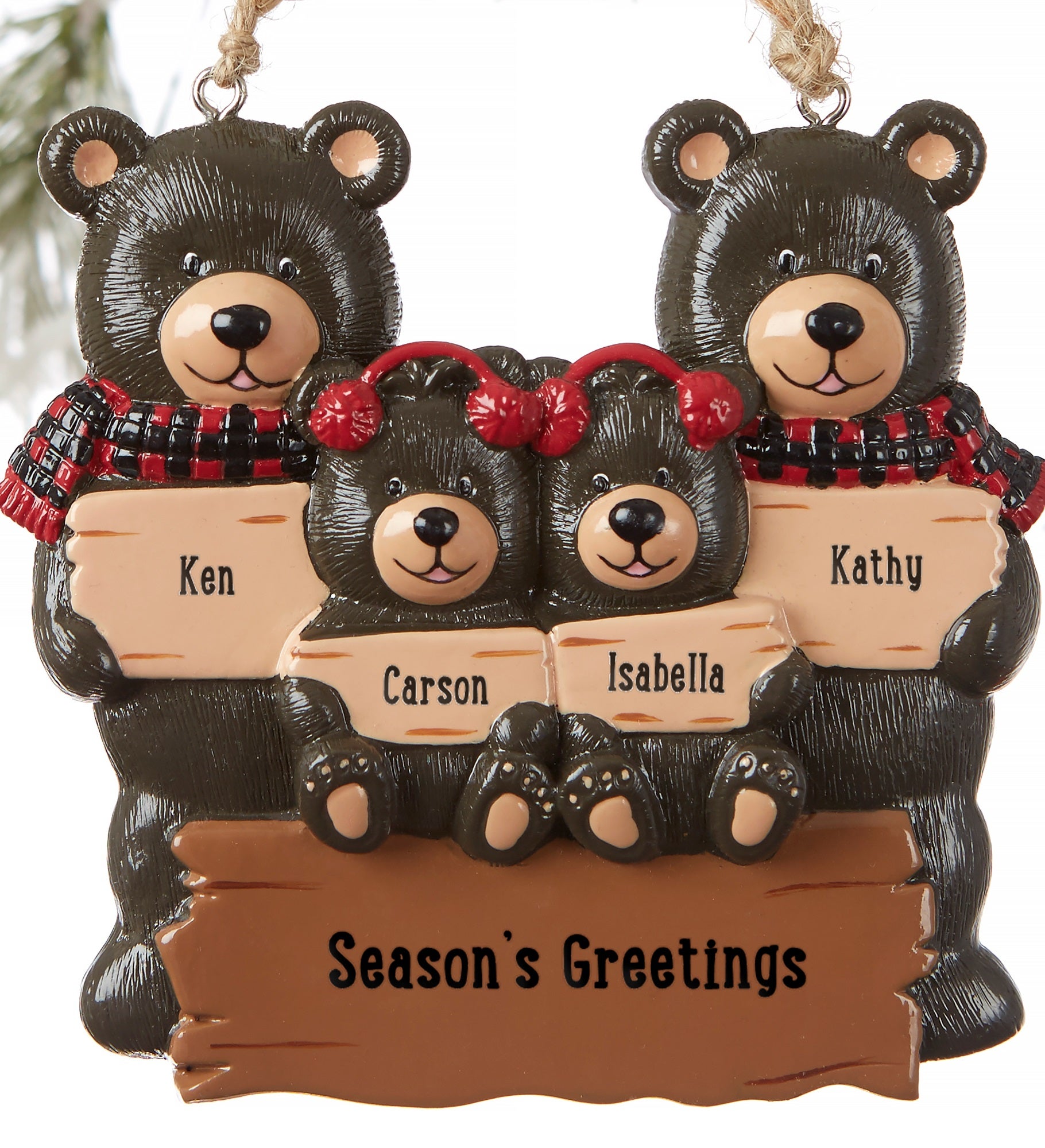Holiday Bear Family<sup>©</sup> Personalized Ornament