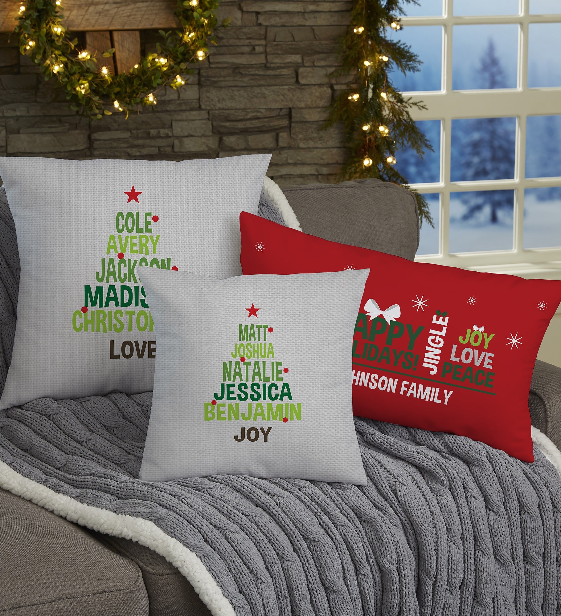 Christmas Family Tree Personalized Throw Pillow