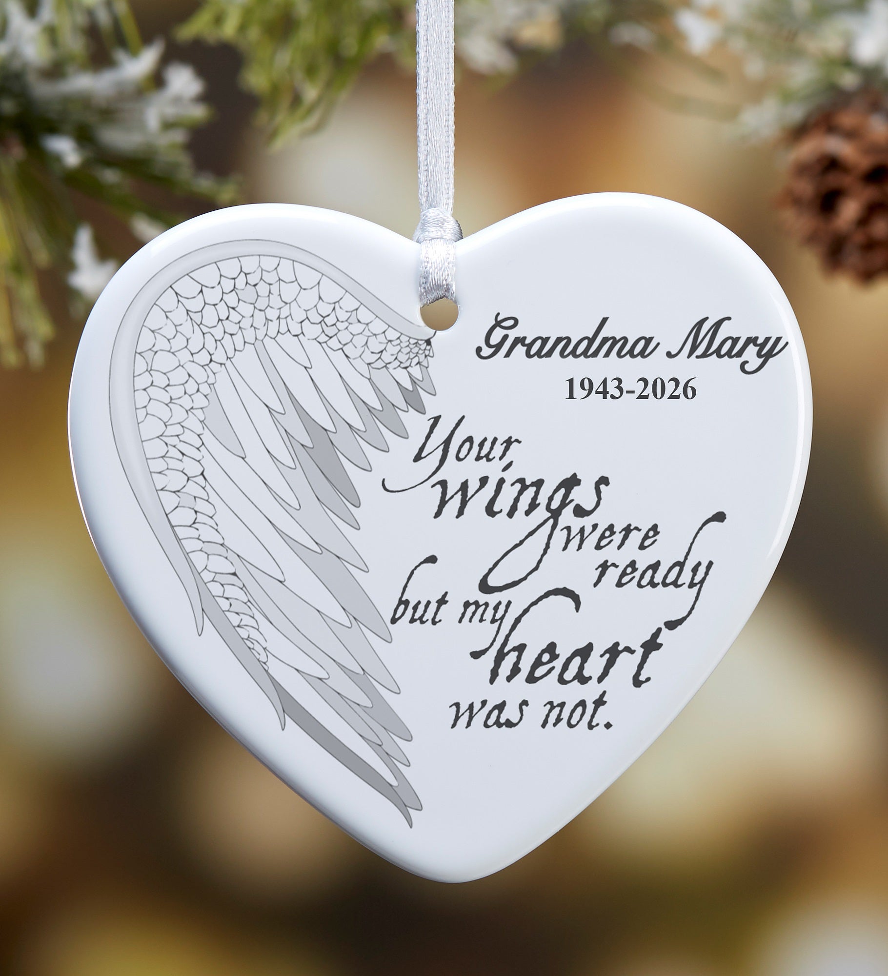 Angel Wings Personalized Memorial Heart Ornament