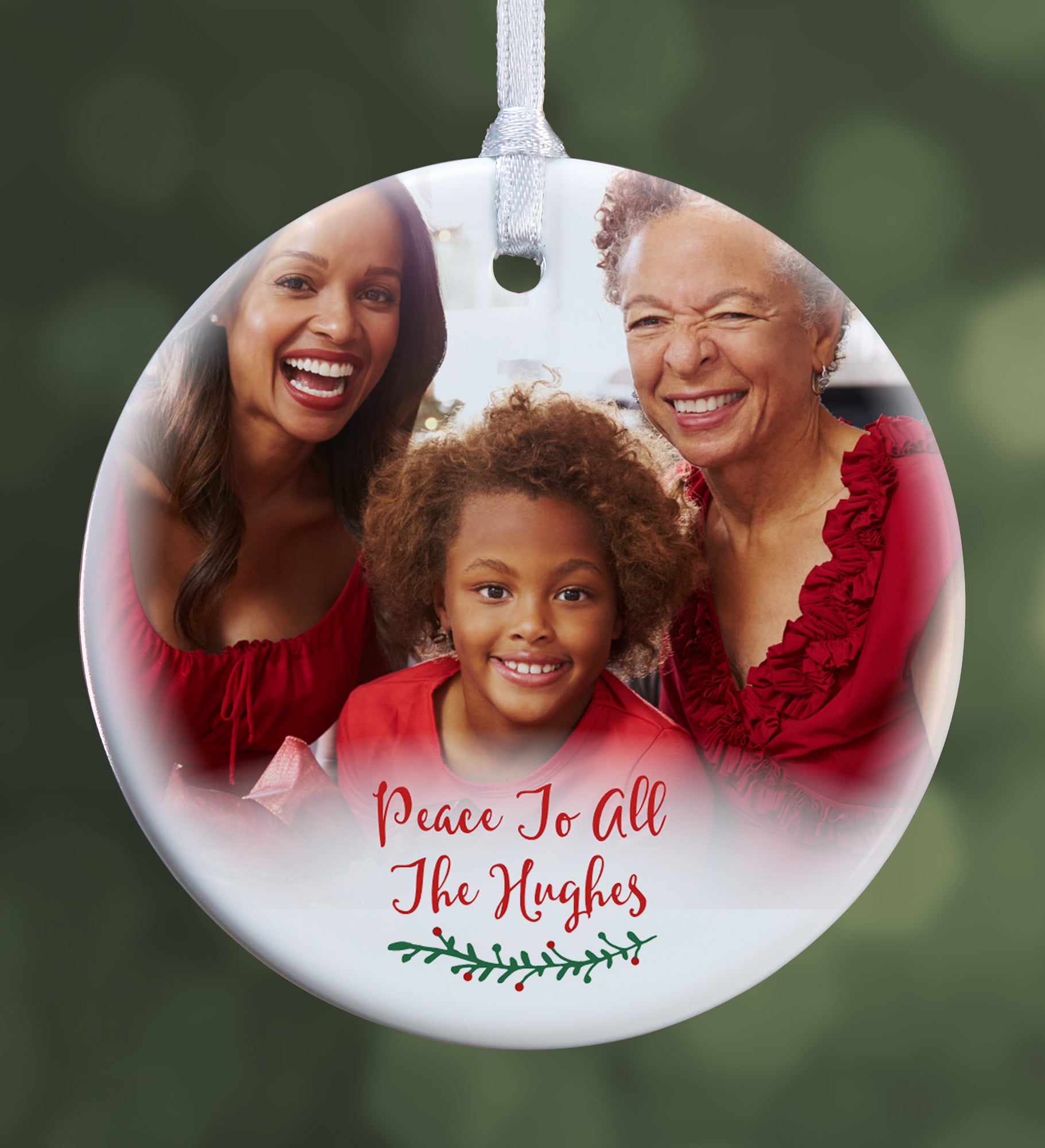 Holly Branch Personalized Family Photo Ornament