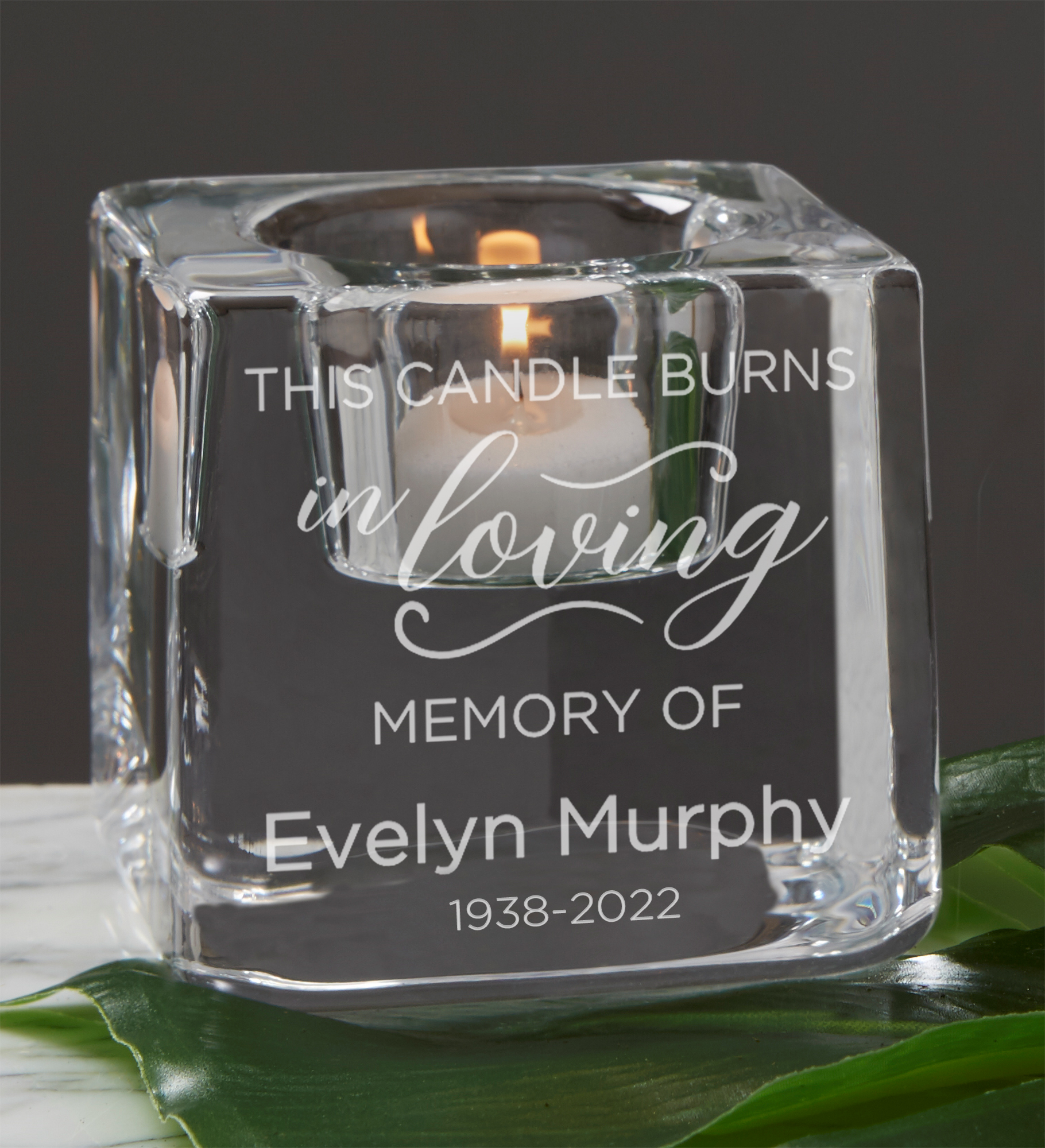 Orrefors Engraved Memorial Ice Cube Votive Candle Holder