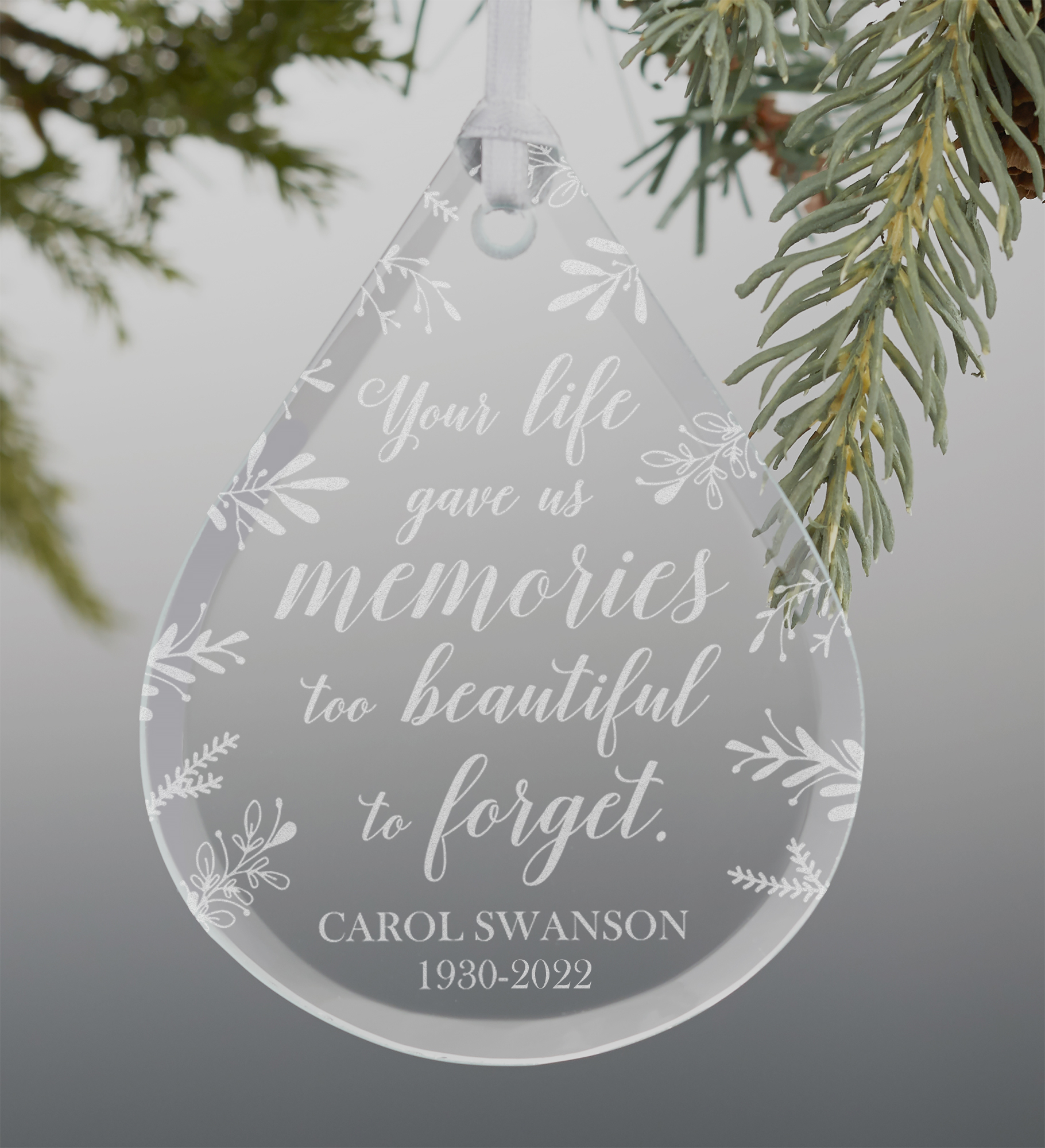 Memorial Teardrop Engraved Glass Ornament