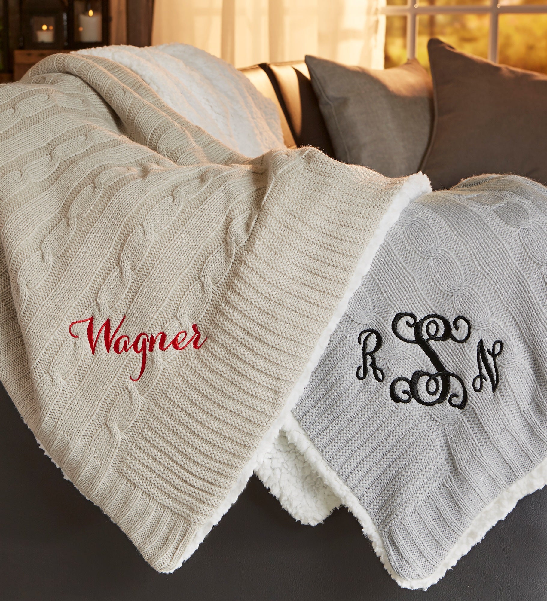 Classic Cable Knit Personalized Throw Blanket