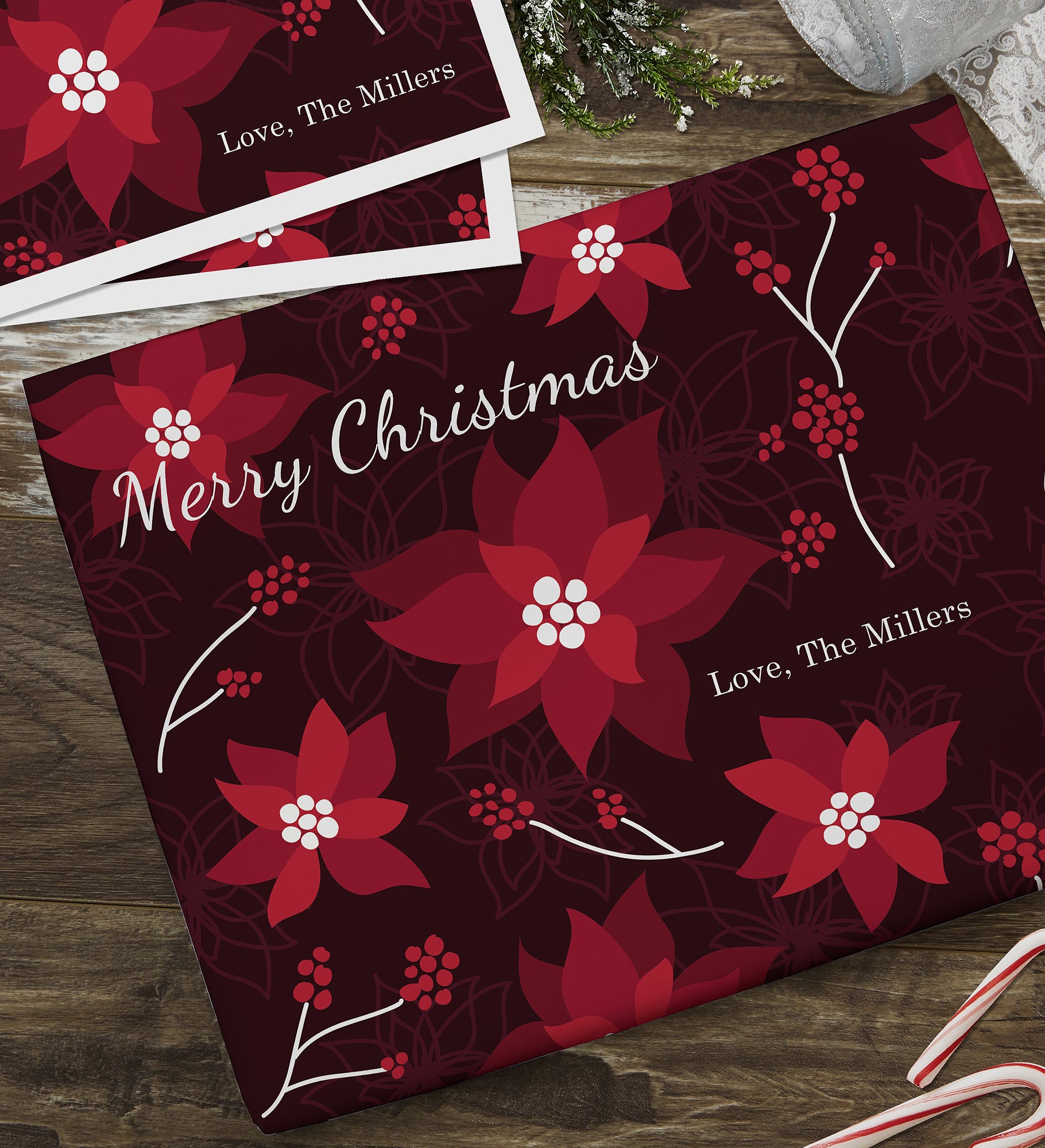 Red Poinsettias Personalized Wrapping Paper