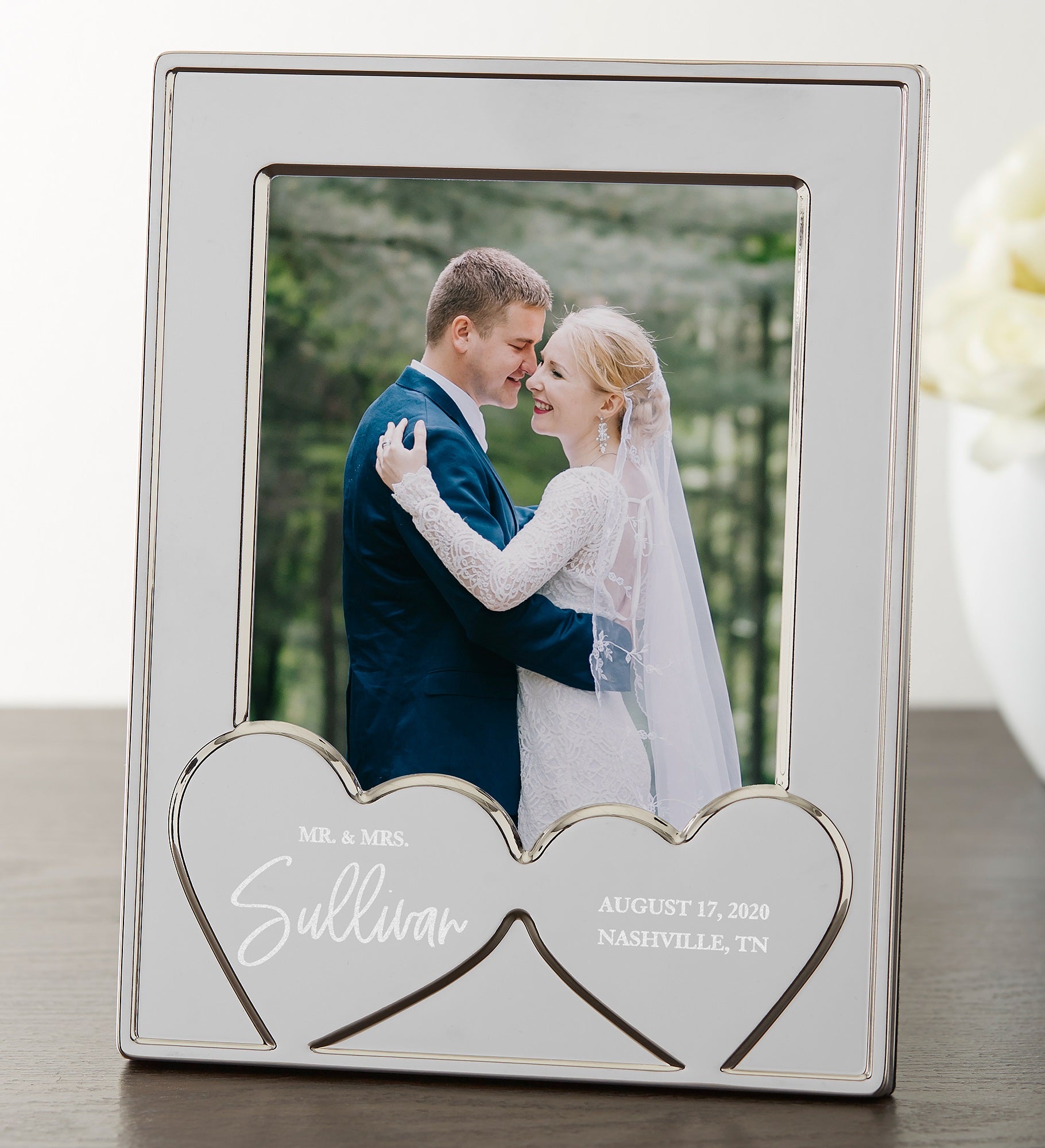 Classic Elegance Wedding Hearts Personalized Silver Picture Frame