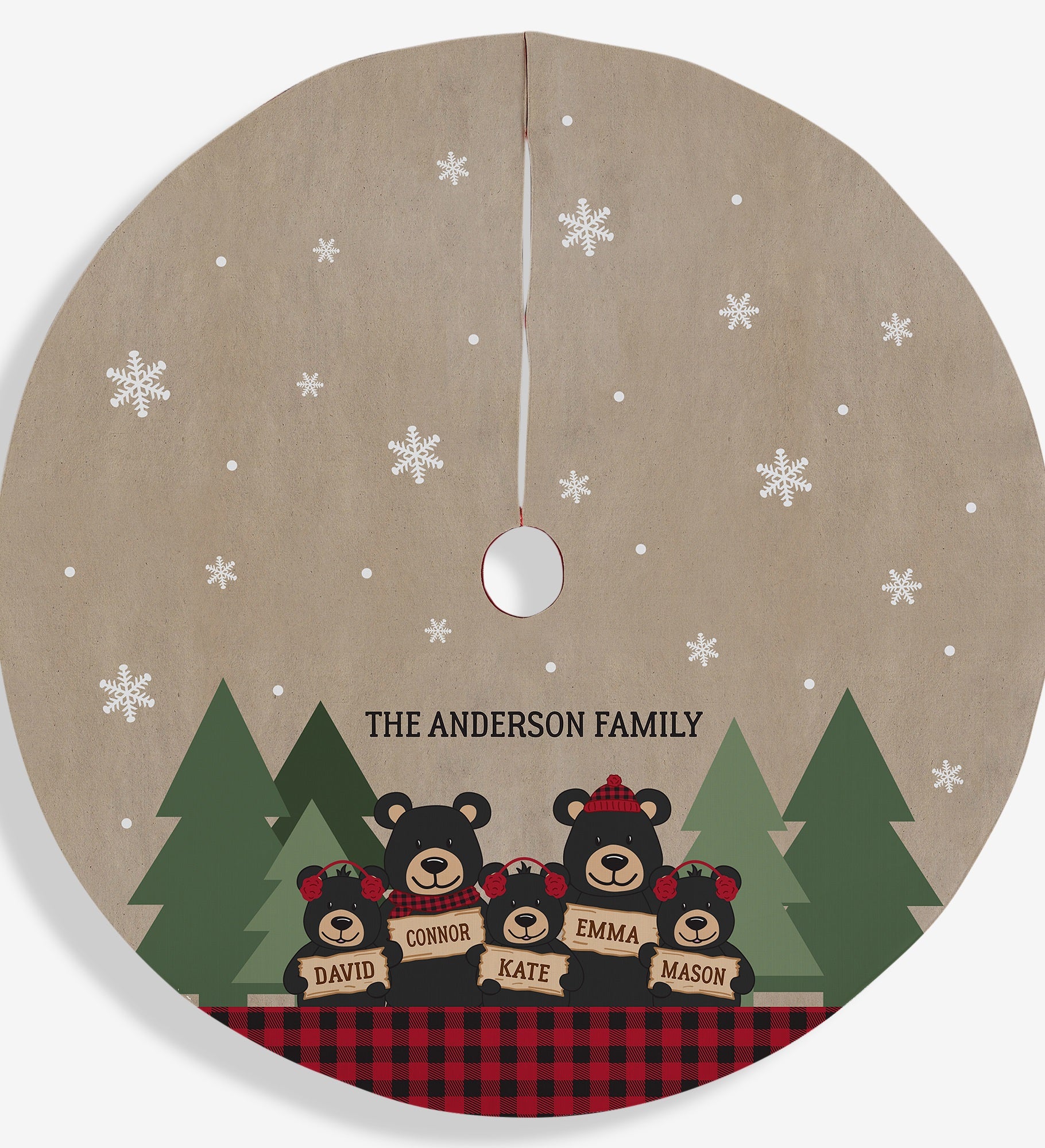 Holiday Bear Family Personalized Christmas Tree Skirt