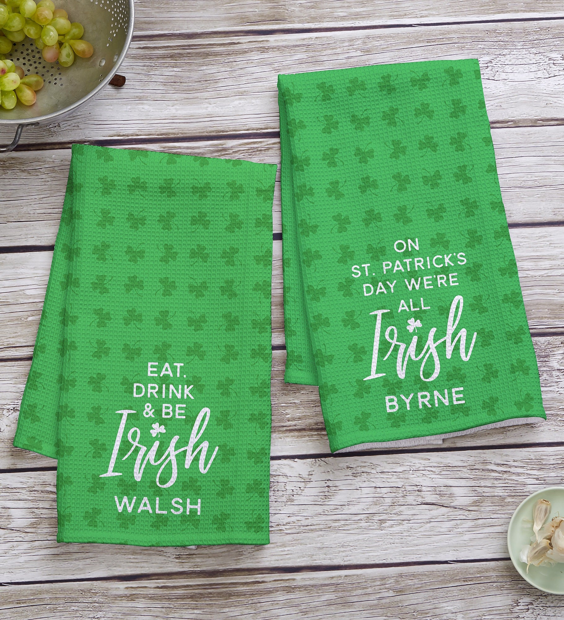 St. Patrick's Day Personalized Waffle Weave Kitchen Towel
