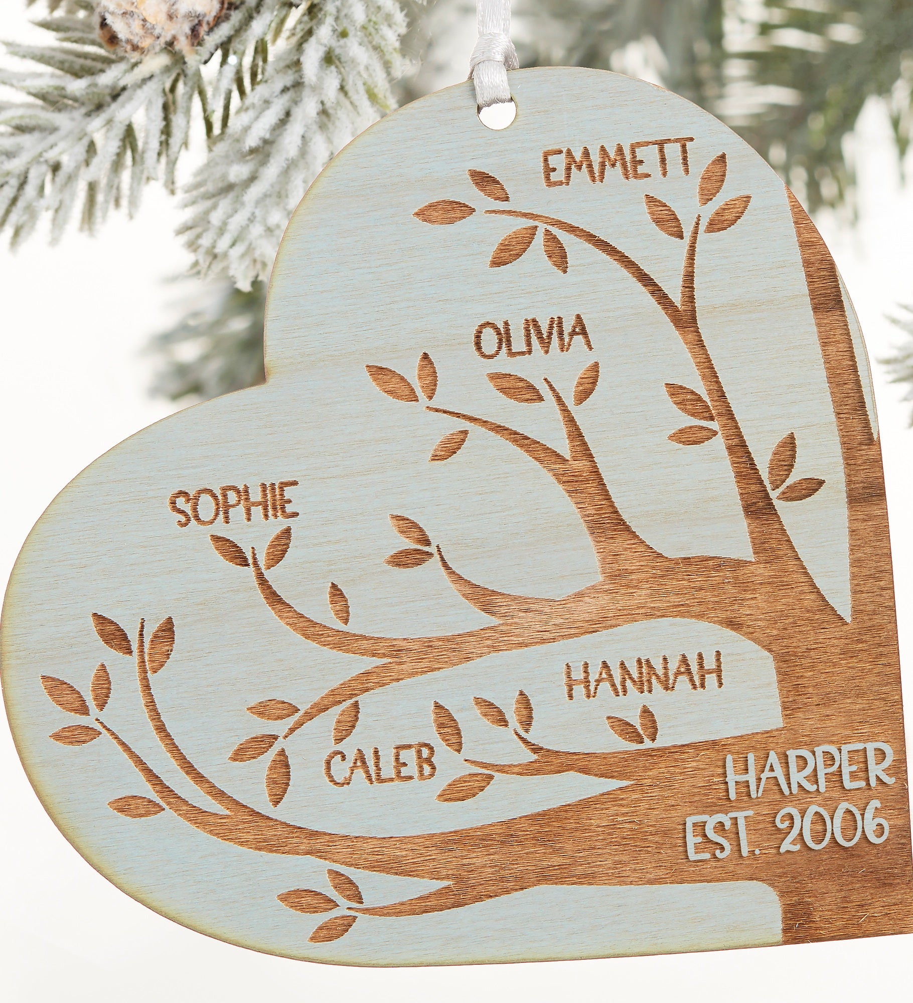 Family Tree Personalized Wood Heart Ornament