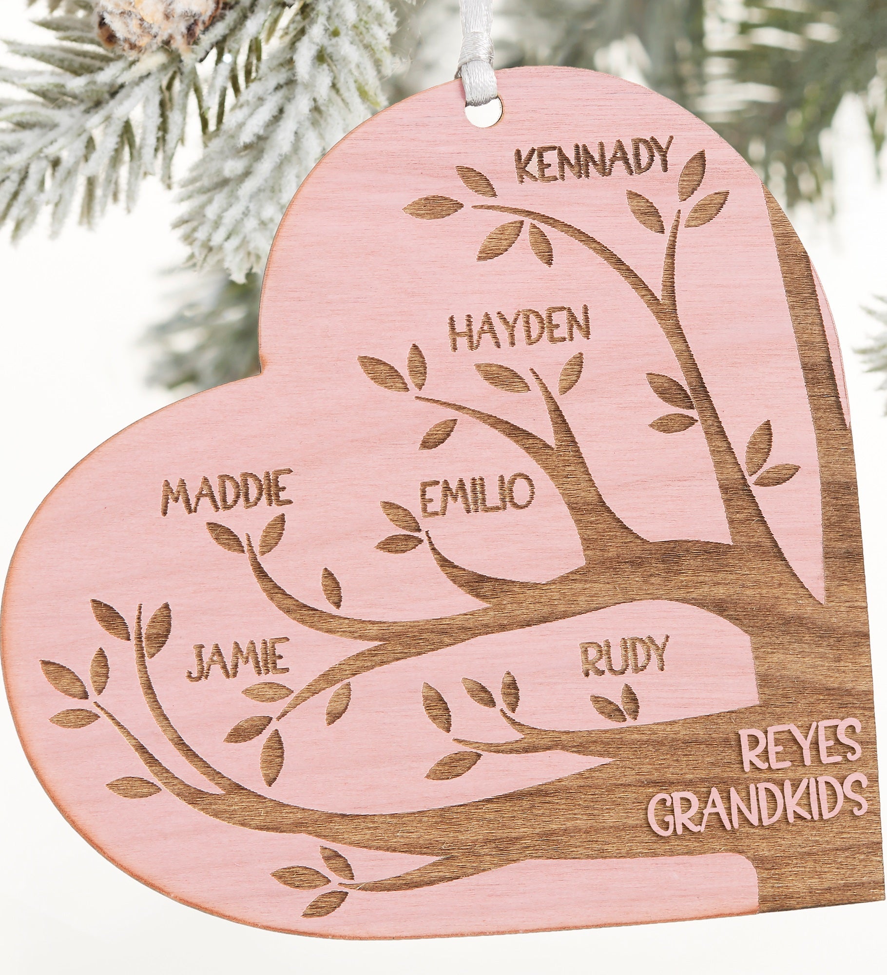 Family Tree Personalized Wood Heart Ornament