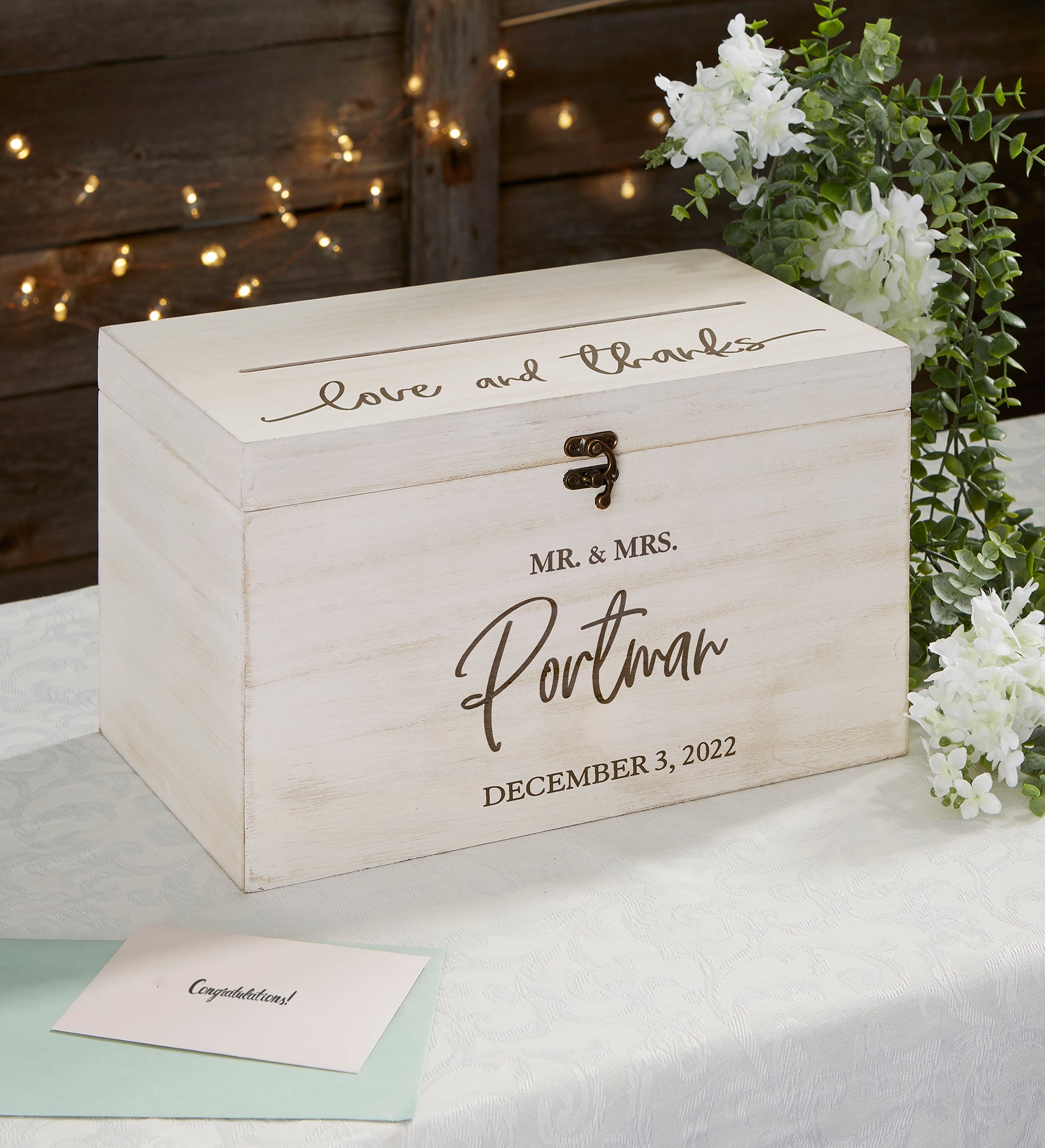Classic Elegance Personalized Wooden Wedding Keepsake Card Box