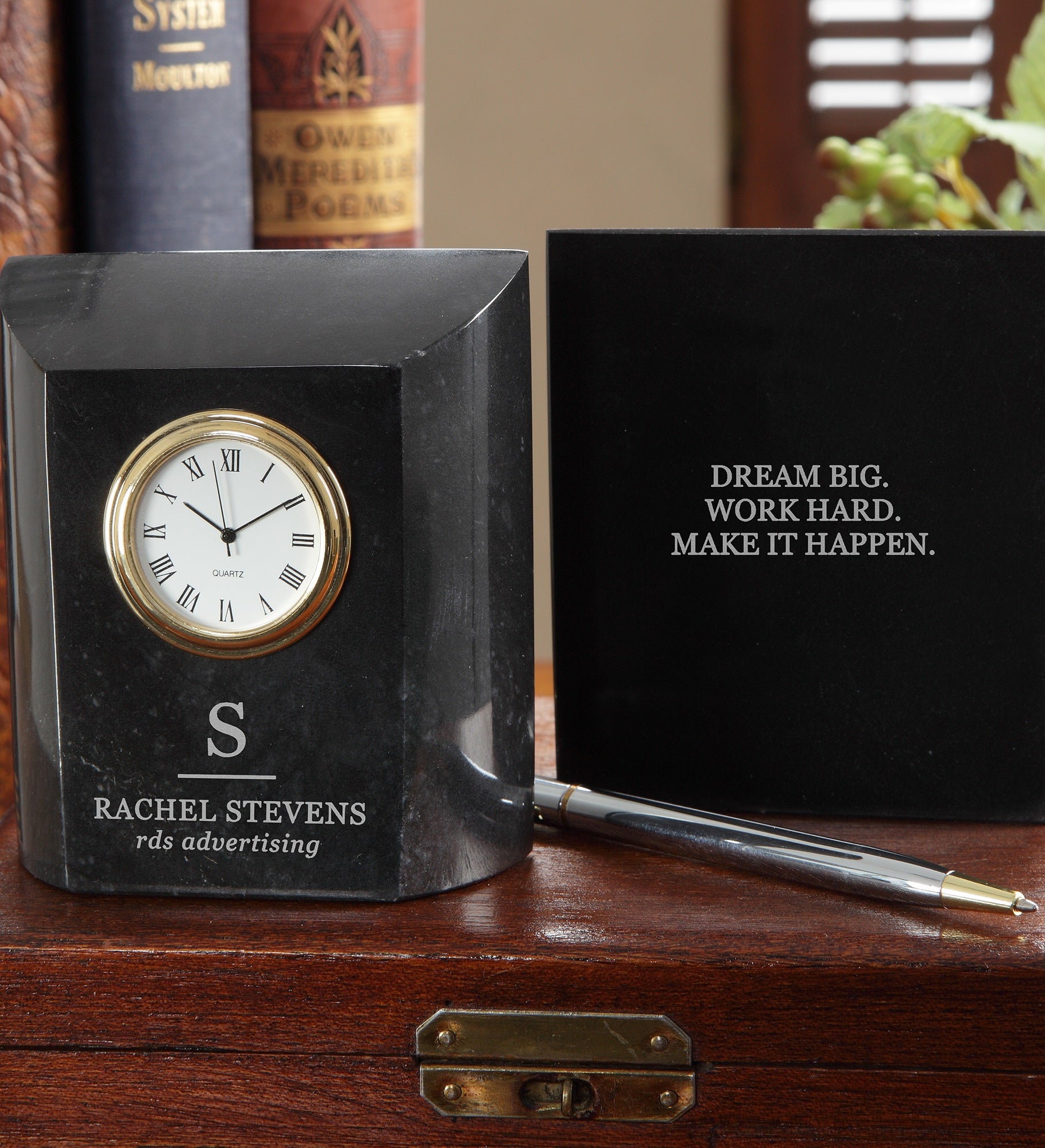 Professional Monogram Personalized Marble Desk Clock