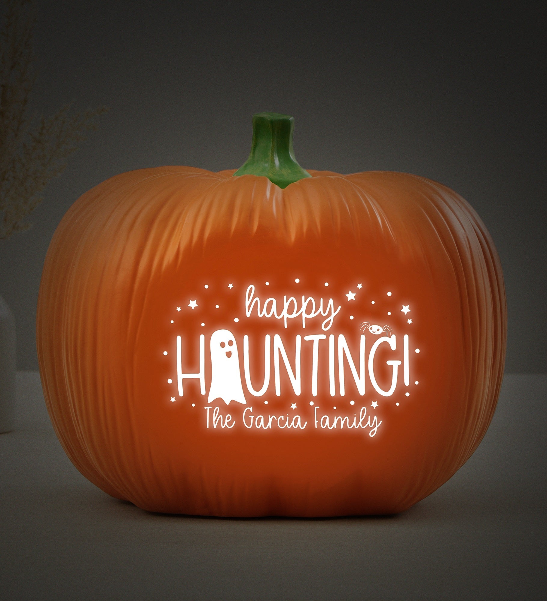 Happy Haunting Personalized Halloween Light Up Resin Pumpkin