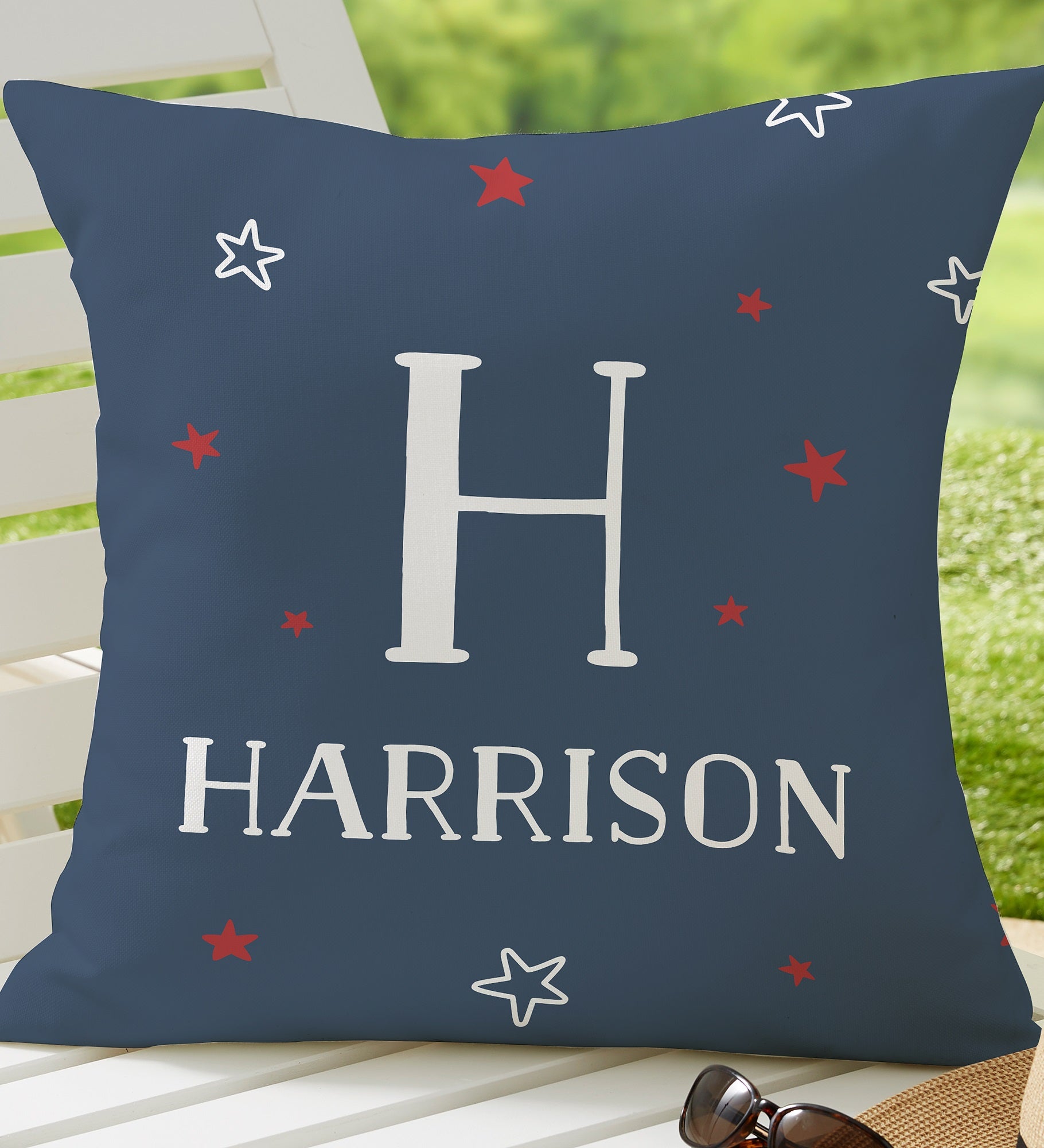 Stars & Stripes Personalized Outdoor Throw Pillow