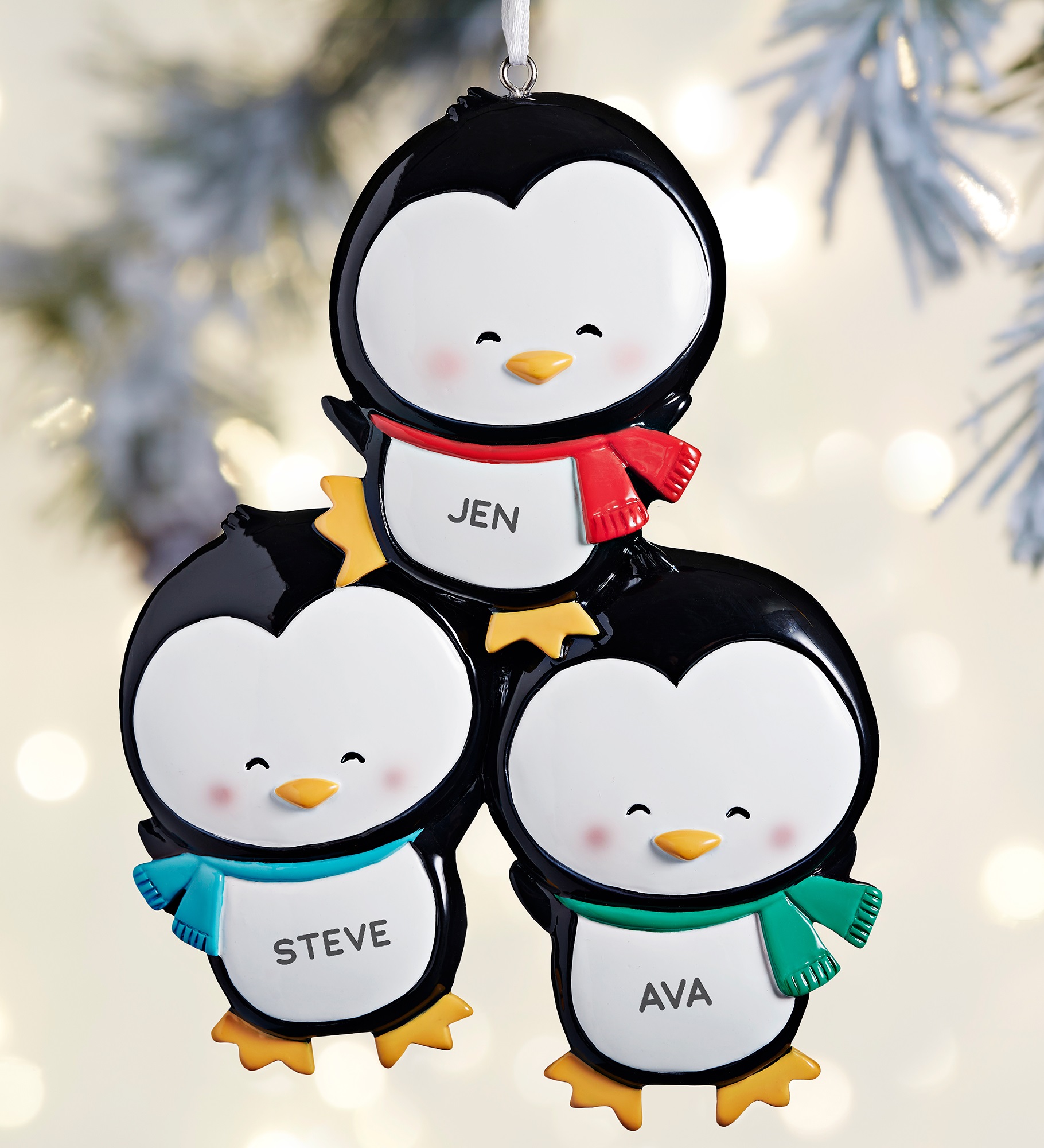 Holly Jolly Penguins<sup>©</sup> Personalized Ornaments