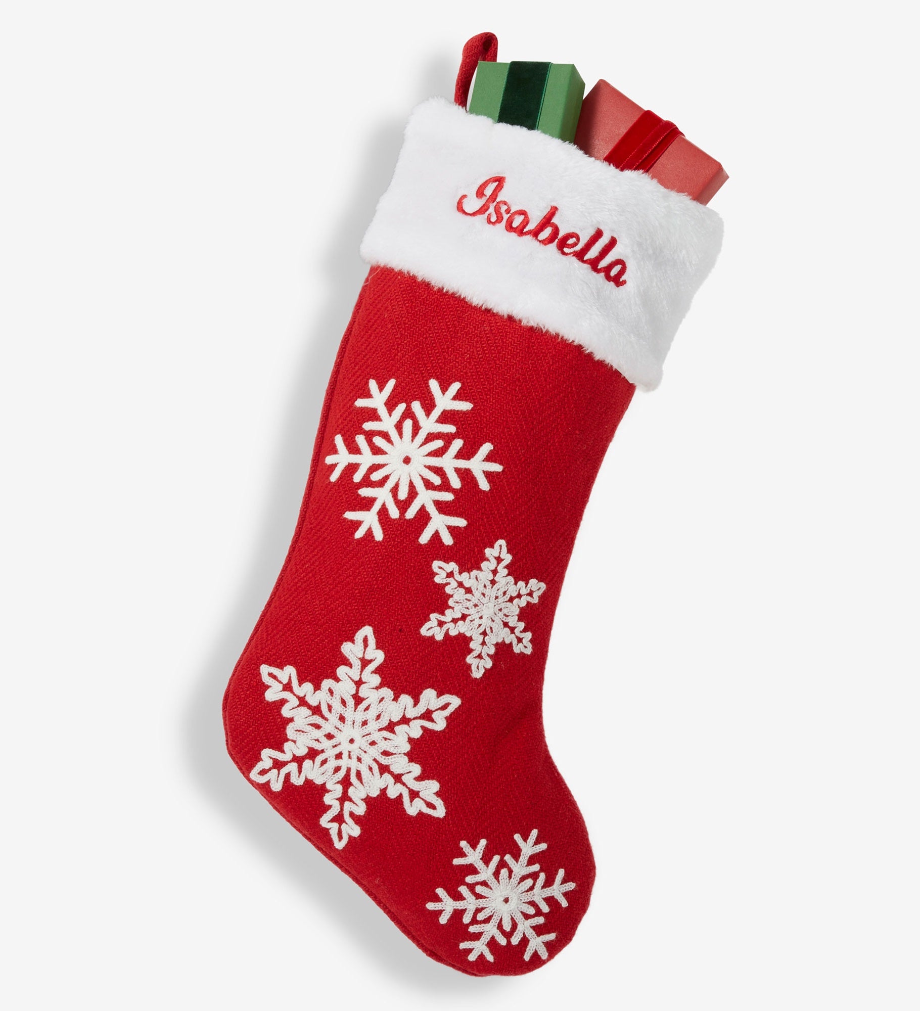 Red & White Snowflake Personalized Christmas Stocking