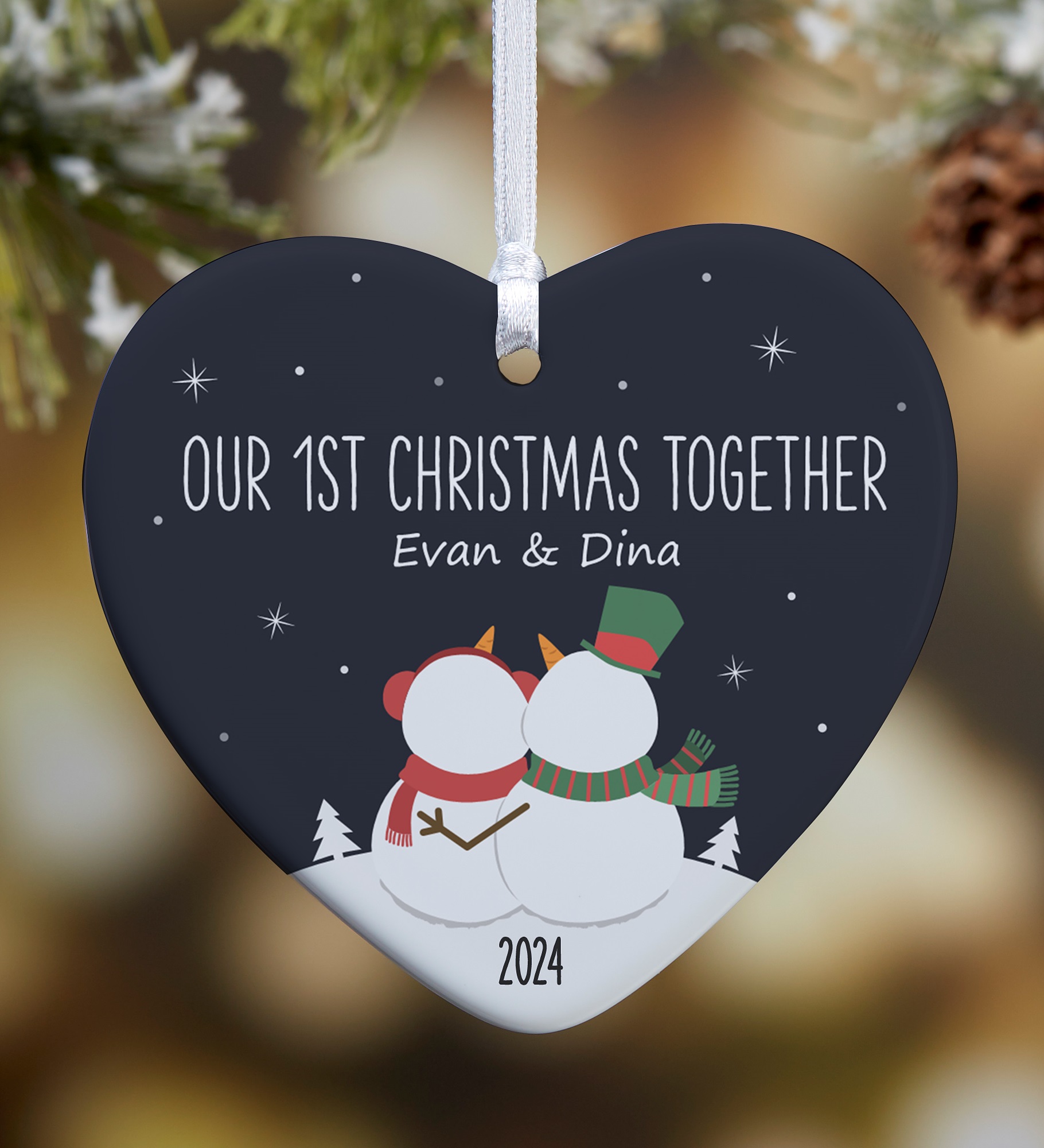 Snow Couple Personalized Heart Ornament