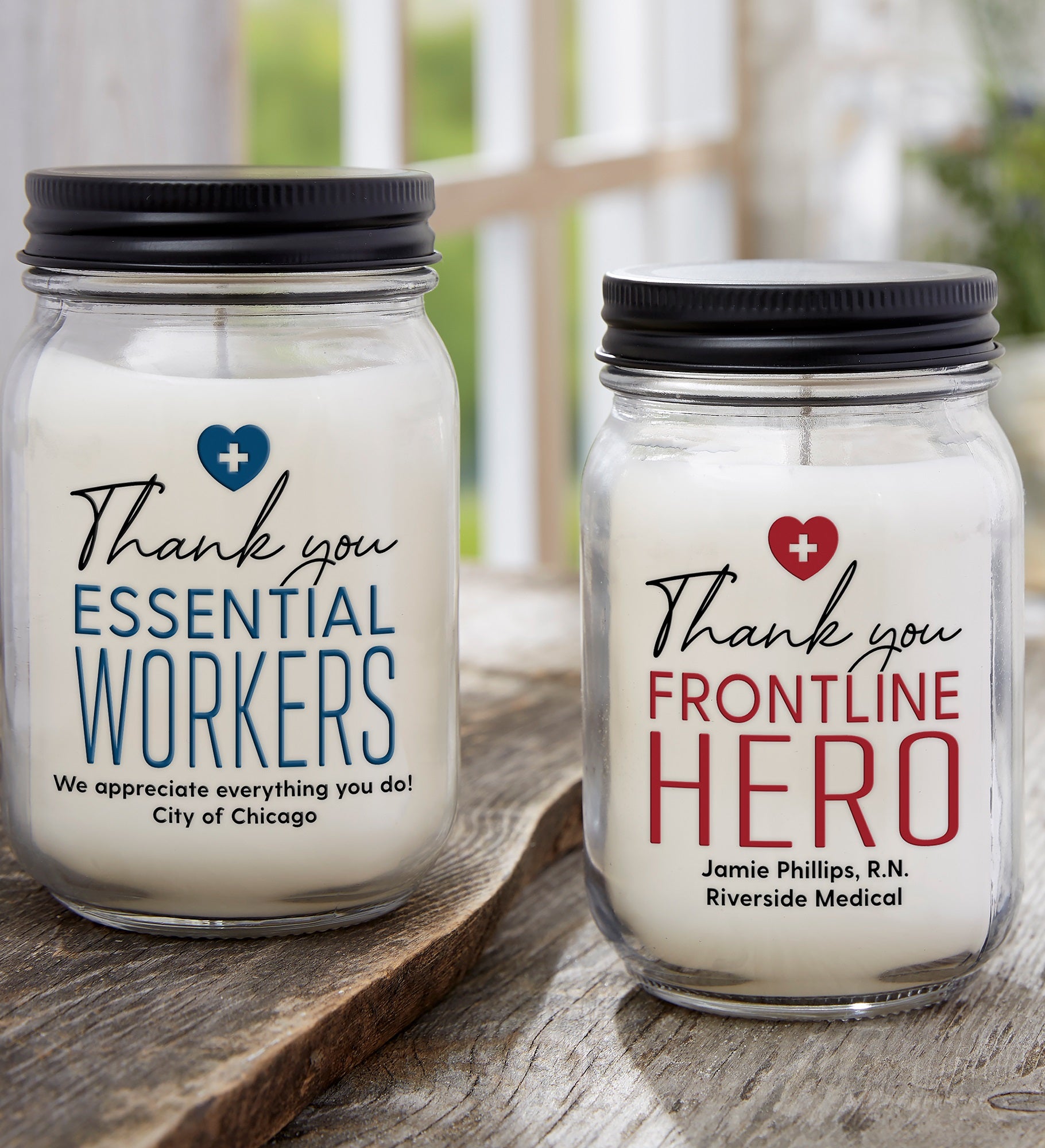 Thank You Frontline Personalized Farmhouse Candle Jar