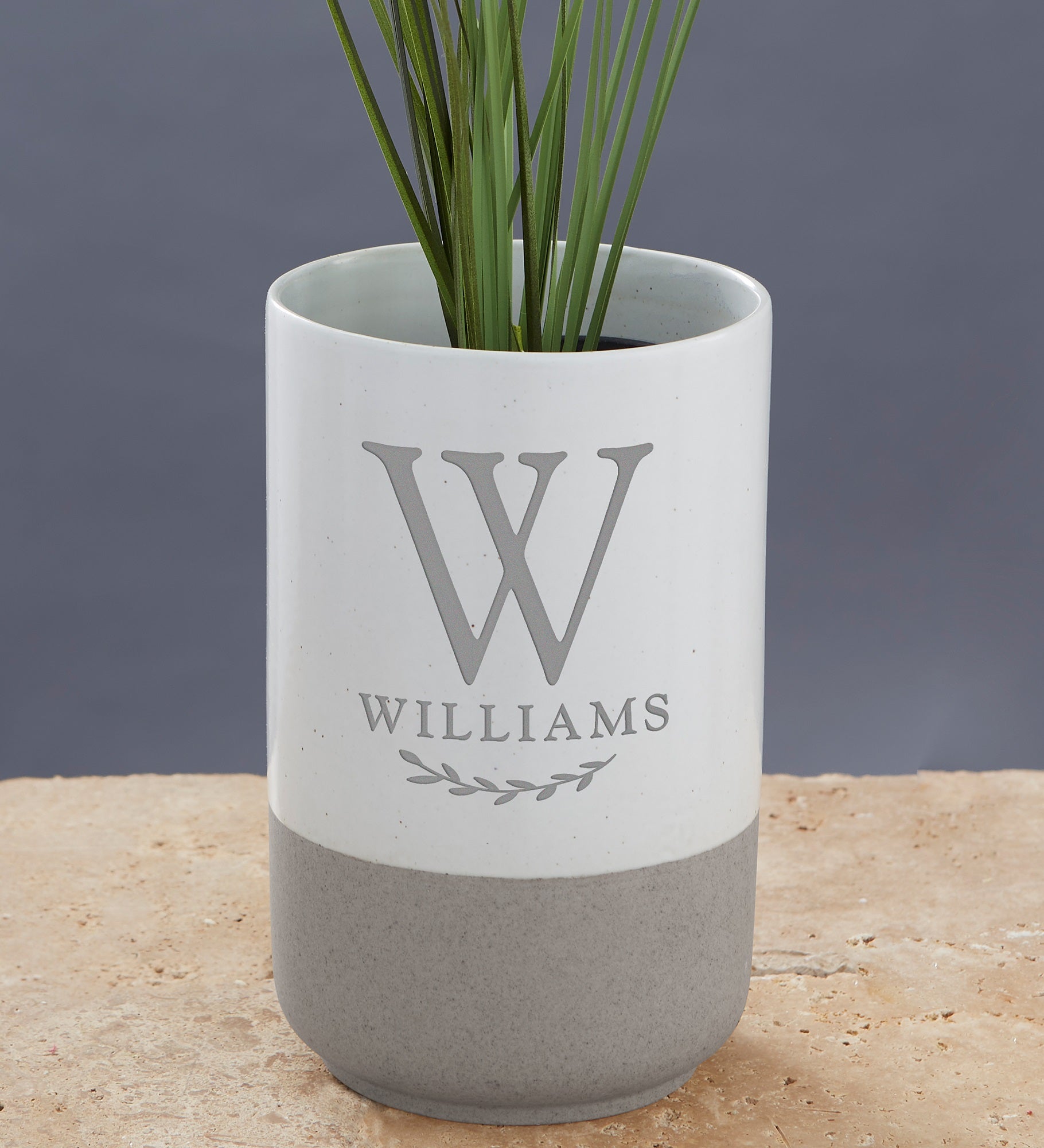 Family Laurel Personalized Monogram Cement Vase