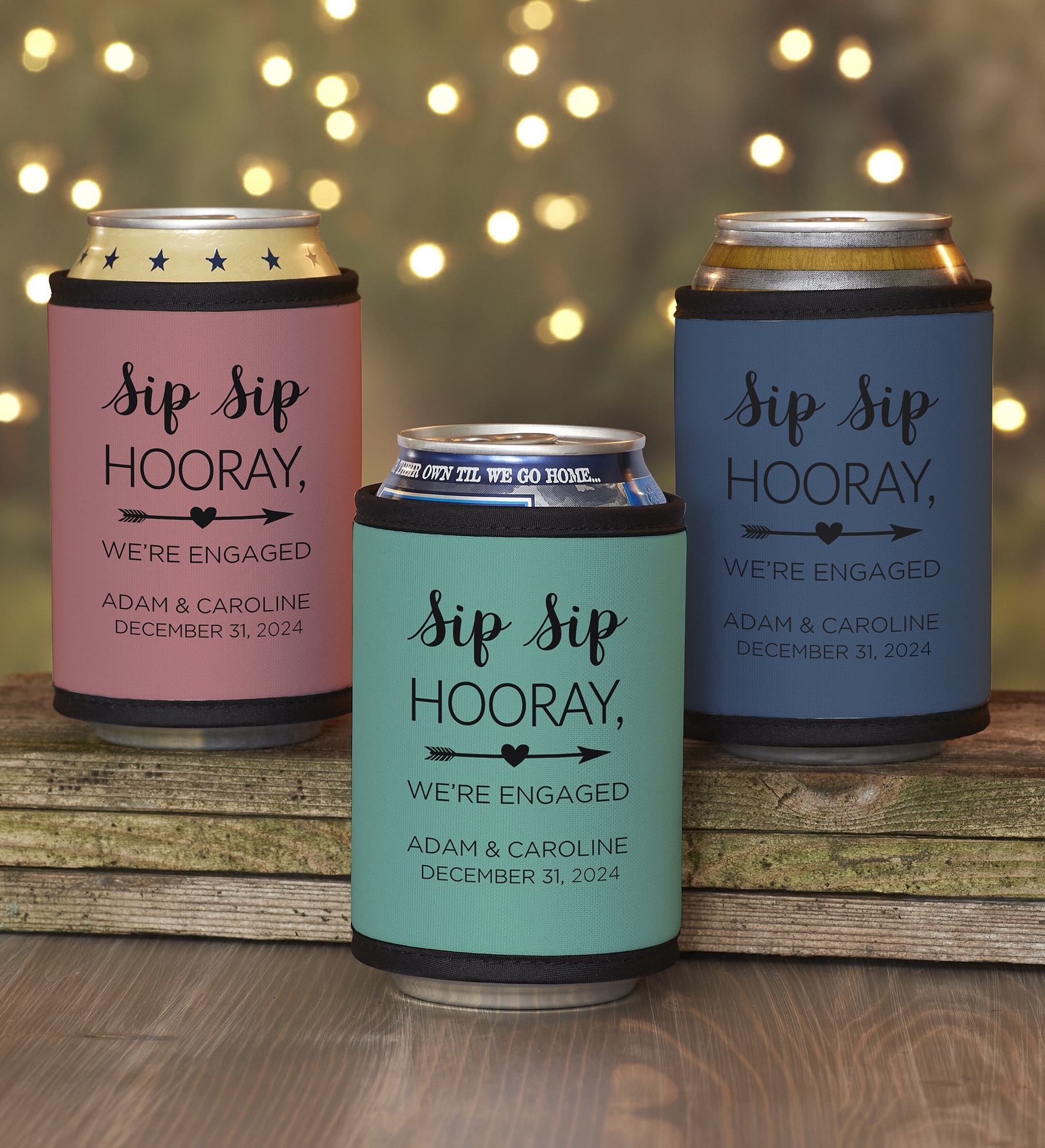Sip Sip Hooray Personalized Engagement Can & Bottle Wrap