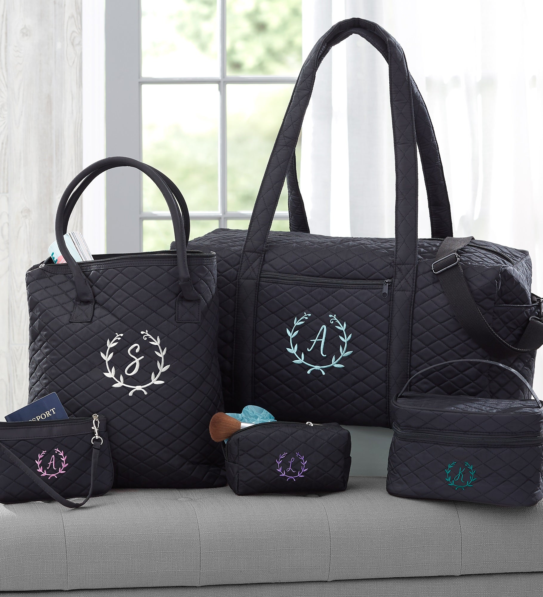 Floral Wreath Embroidered Quilted Shoulder Bag