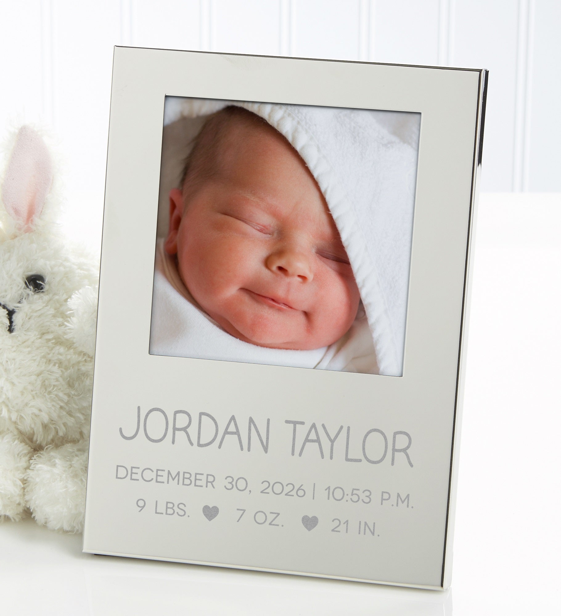 Baby Birth Information Engraved Silver Picture Frame