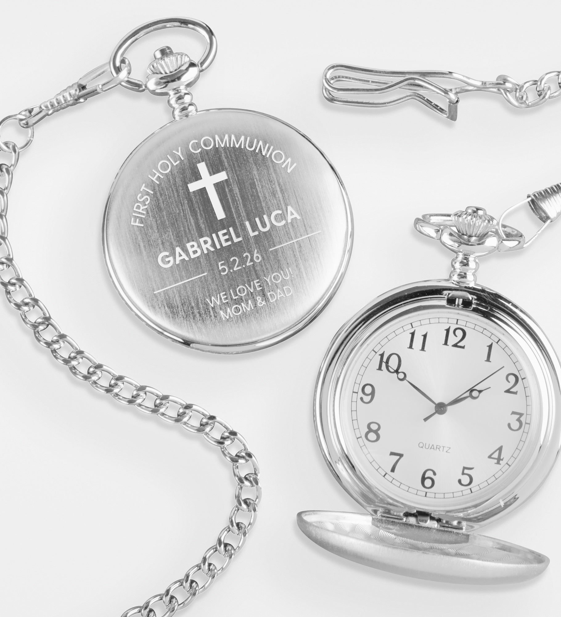 First Communion Engraved Silver Pocket Watch