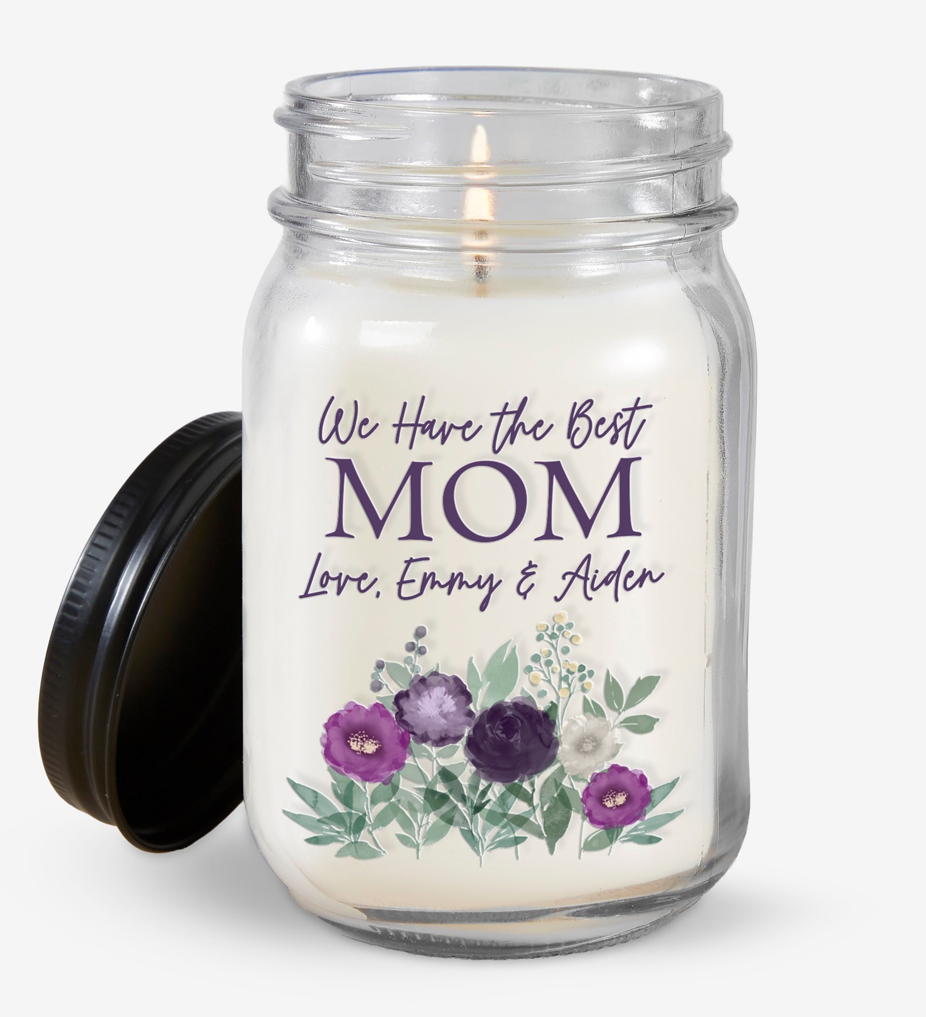 Floral Love For Mom Personalized Farmhouse Candle Jar