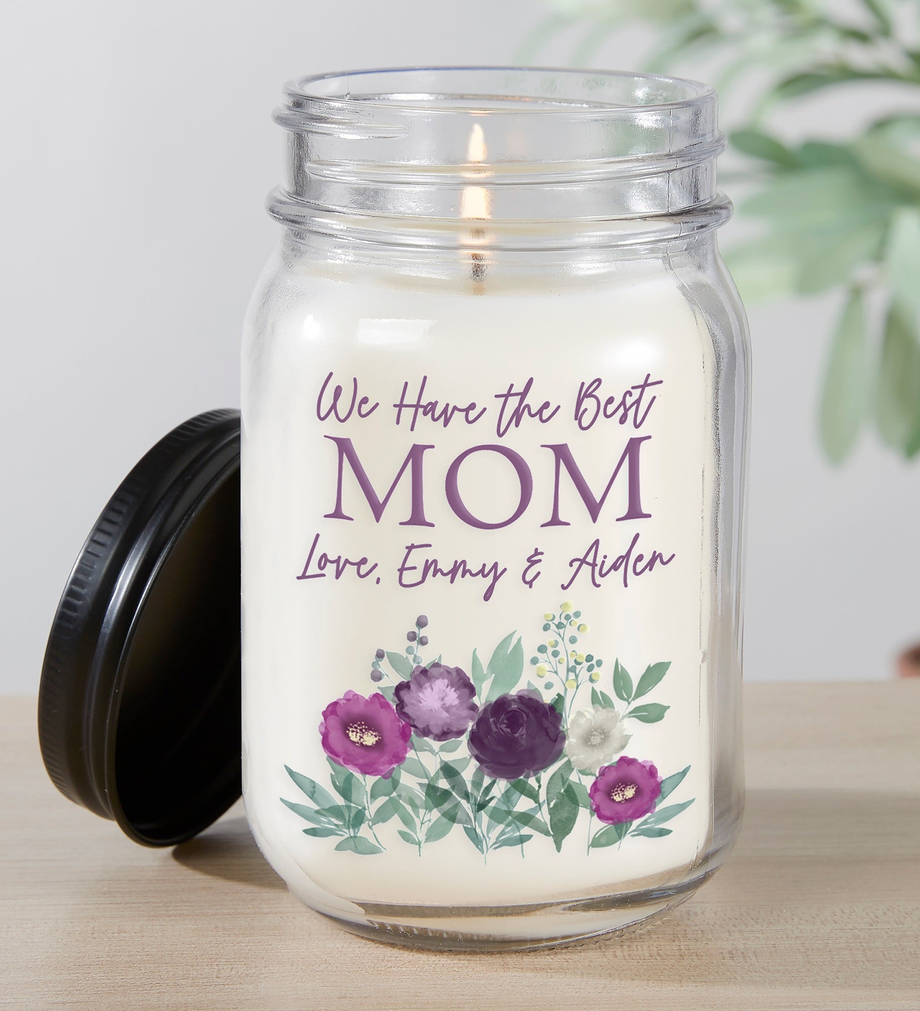 Floral Love For Mom Personalized Farmhouse Candle Jar