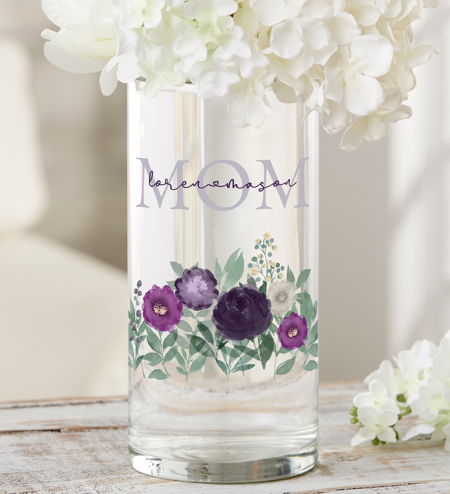 Floral Love For Mom Personalized Cylinder Glass Flower Vase