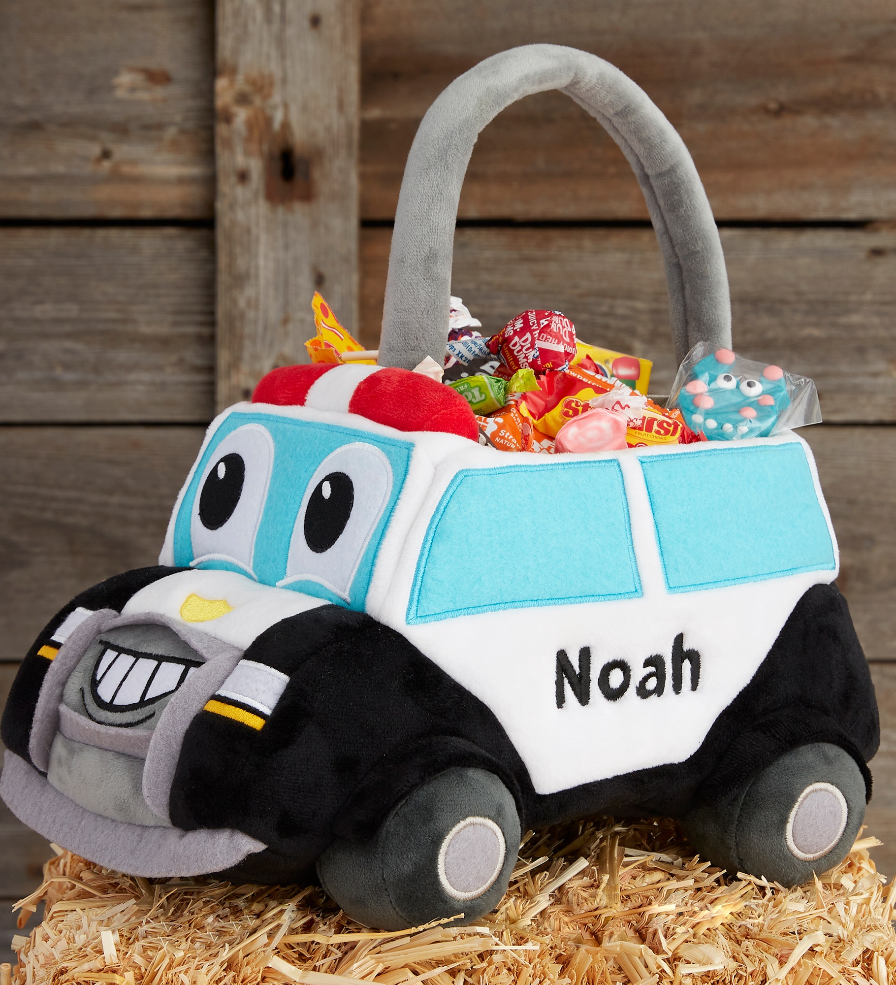 Police Truck Embroidered Plush Halloween Treat Bag