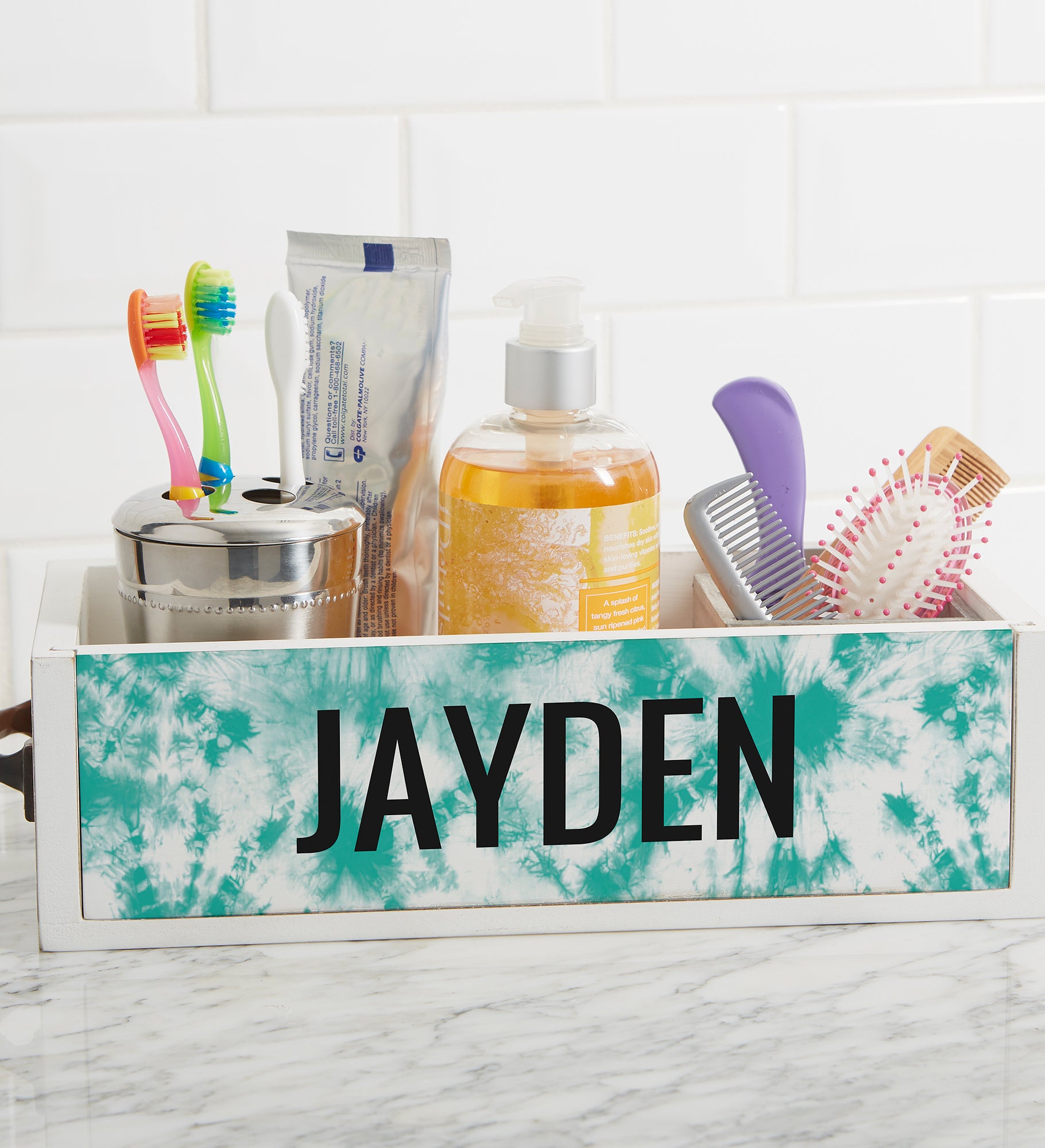 Bold Tie Dye Personalized Wood Bathroom Storage Box