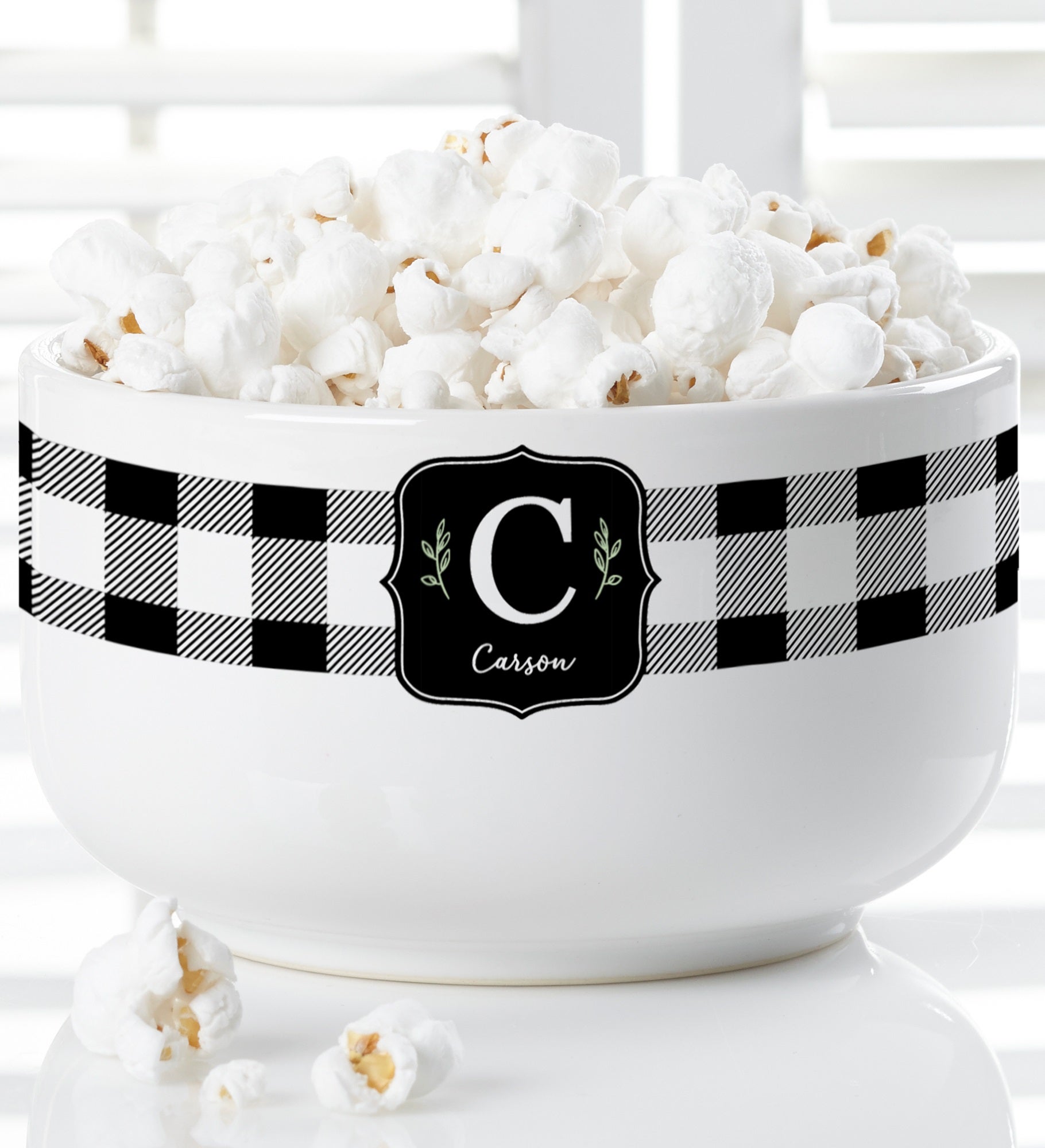 Black & White Buffalo Check Personalized 14 oz. Bowl