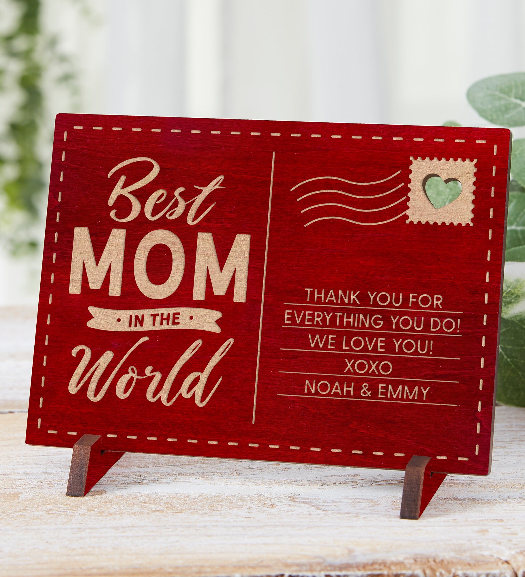 Best Mom In The World Personalized Wood Postcard