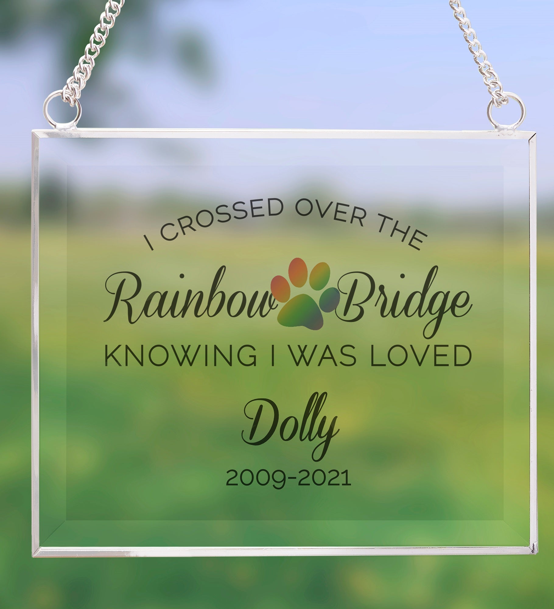 Rainbow Bridge Pet Memorial Personalized Glass Suncatcher