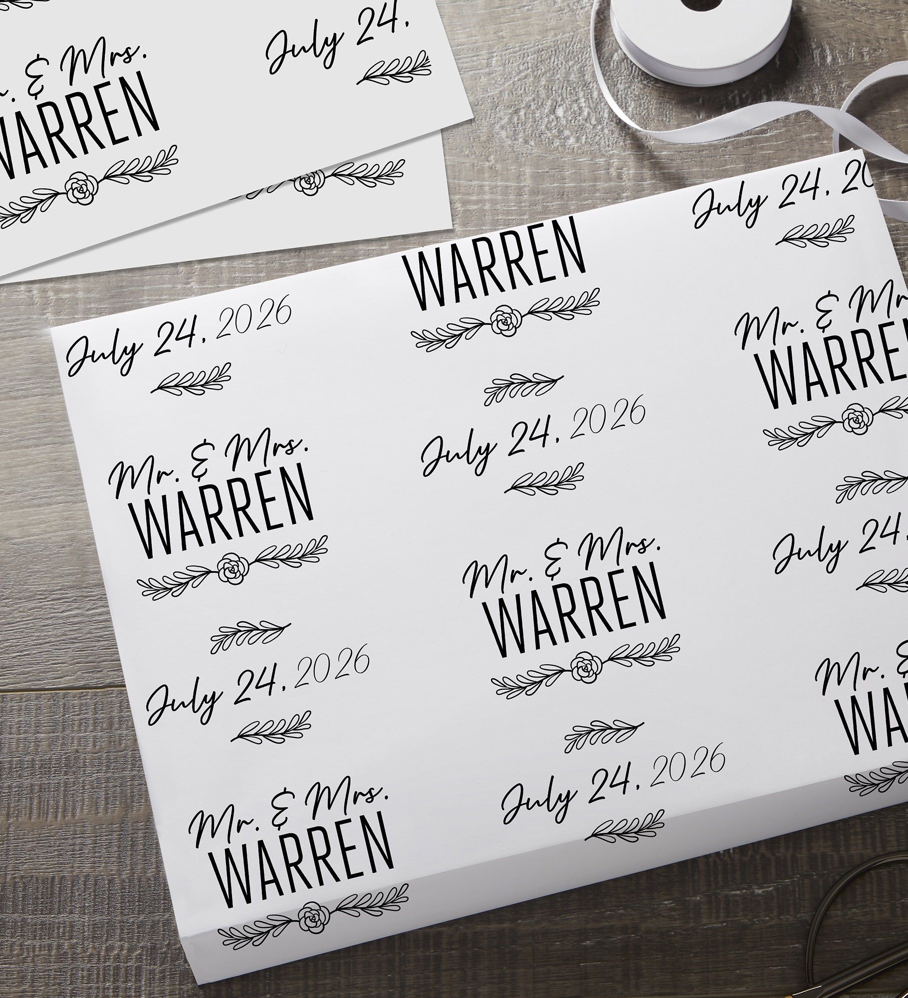 Sketched Laurel Wedding Personalized Wrapping Paper