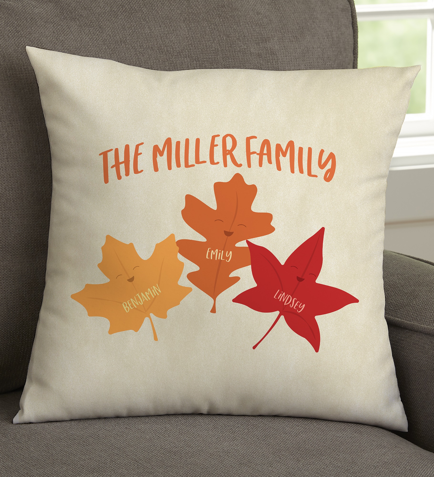Fall Family Leaf Character Personalized Throw Pillow