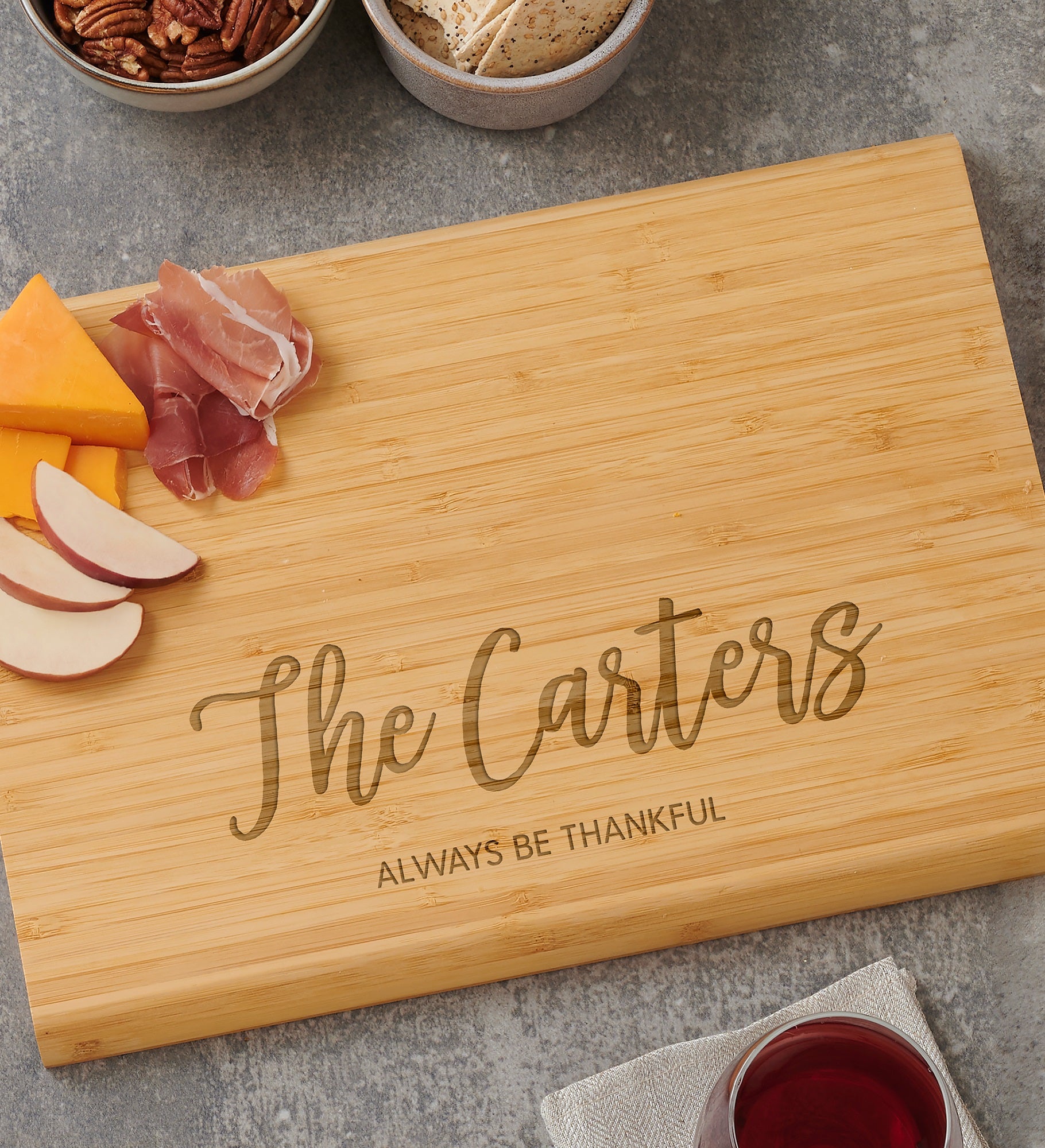 Seasonally Script Personalized Bamboo Charcuterie Board