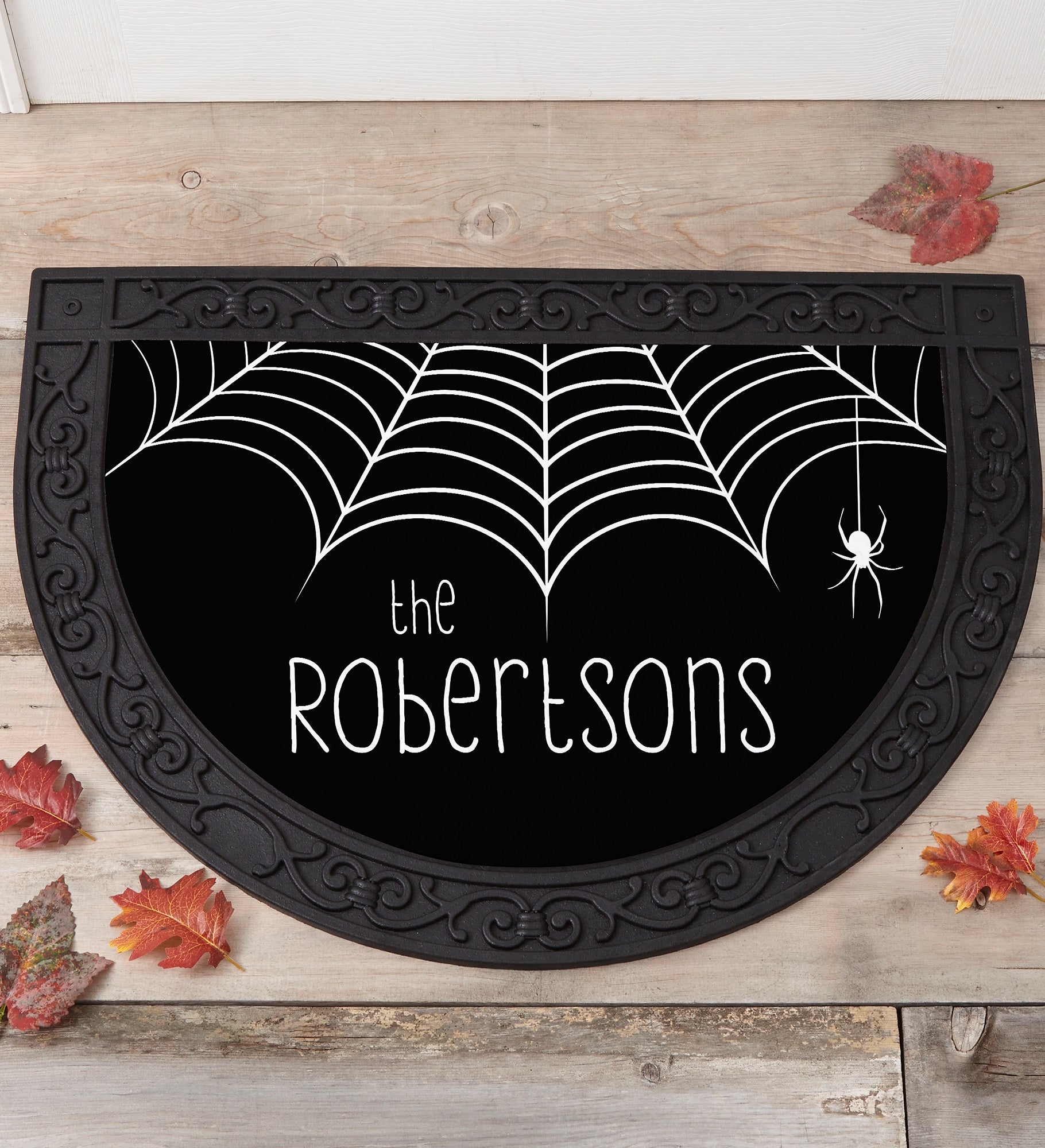 Spider Web Personalized Half Round Halloween Doormat