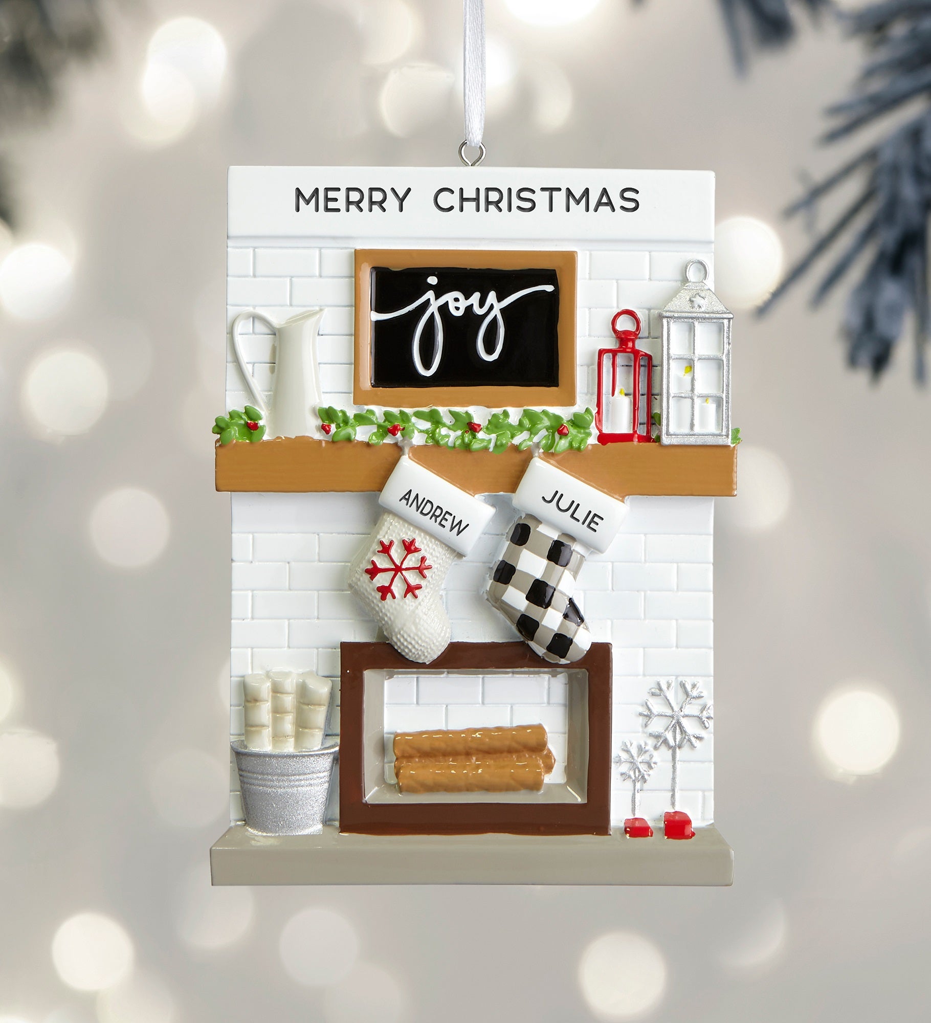 Fireplace Stockings Personalized Family Ornament