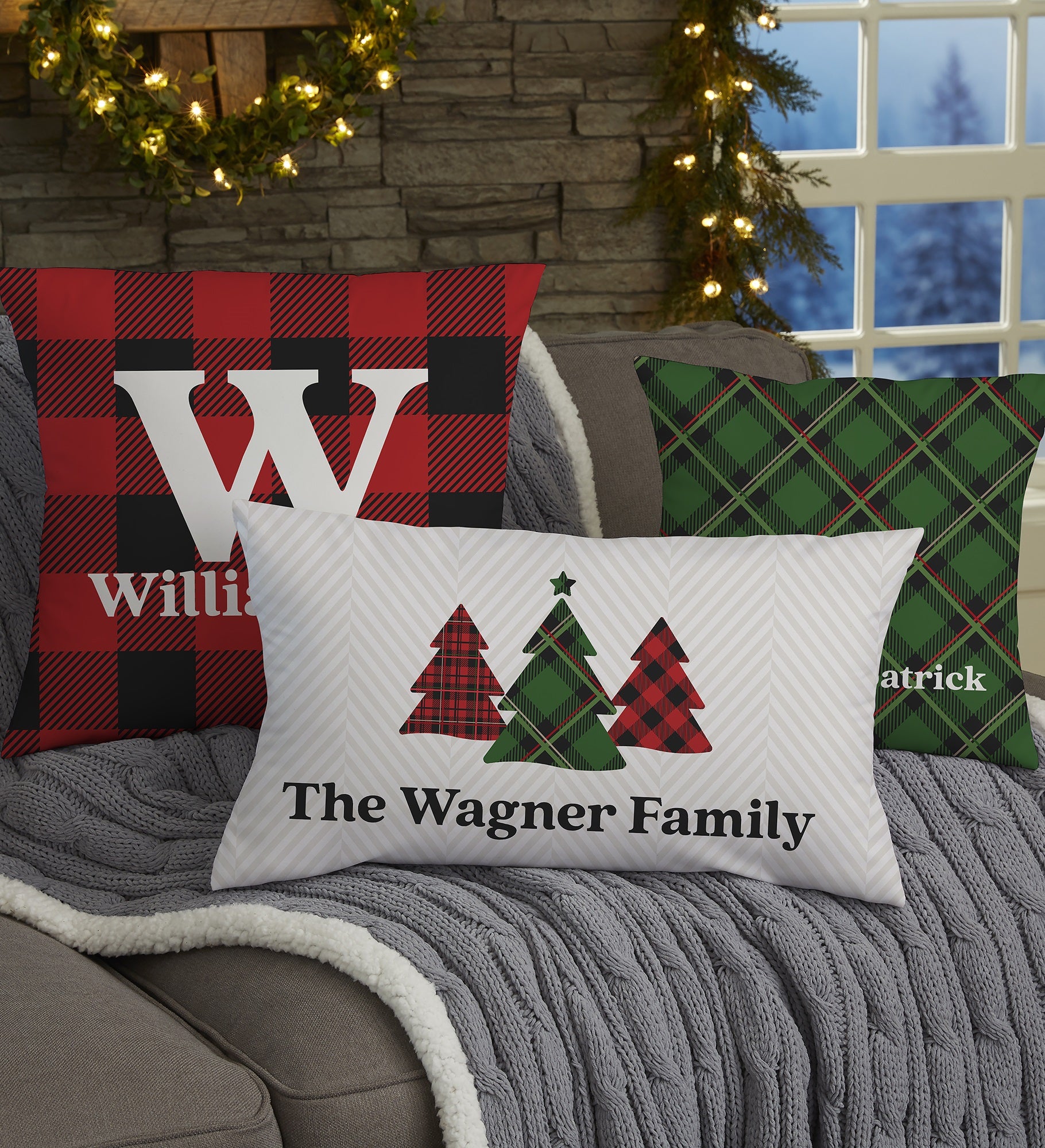 Plaid & Prints Personalized Christmas Throw Pillow